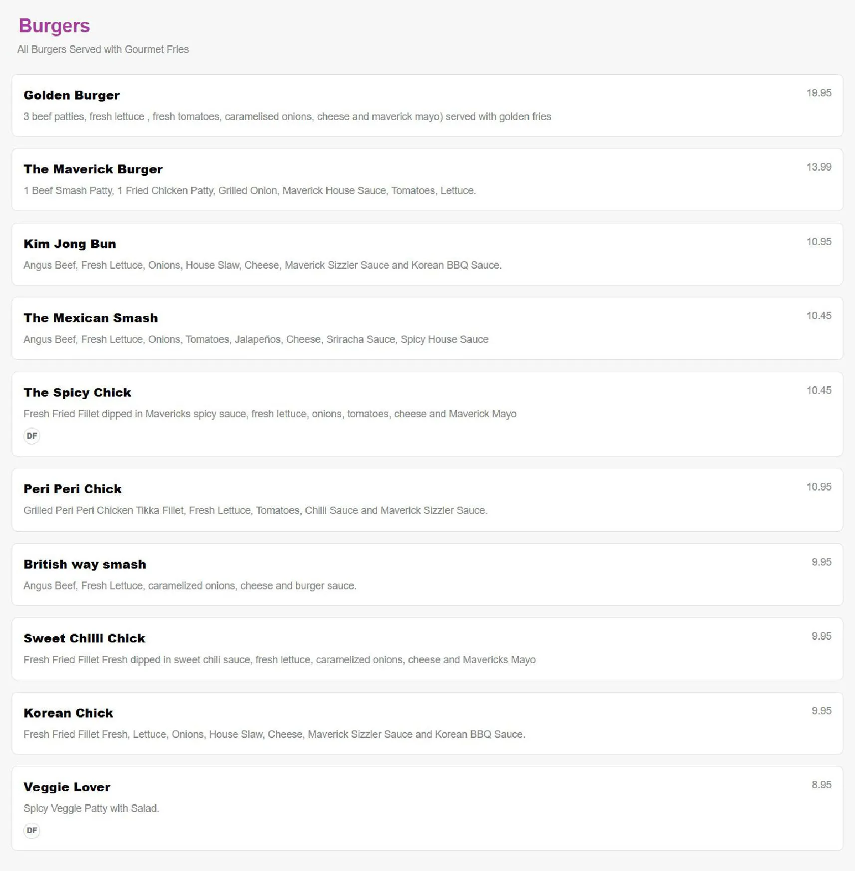 Maverick Lounge menu, page 4