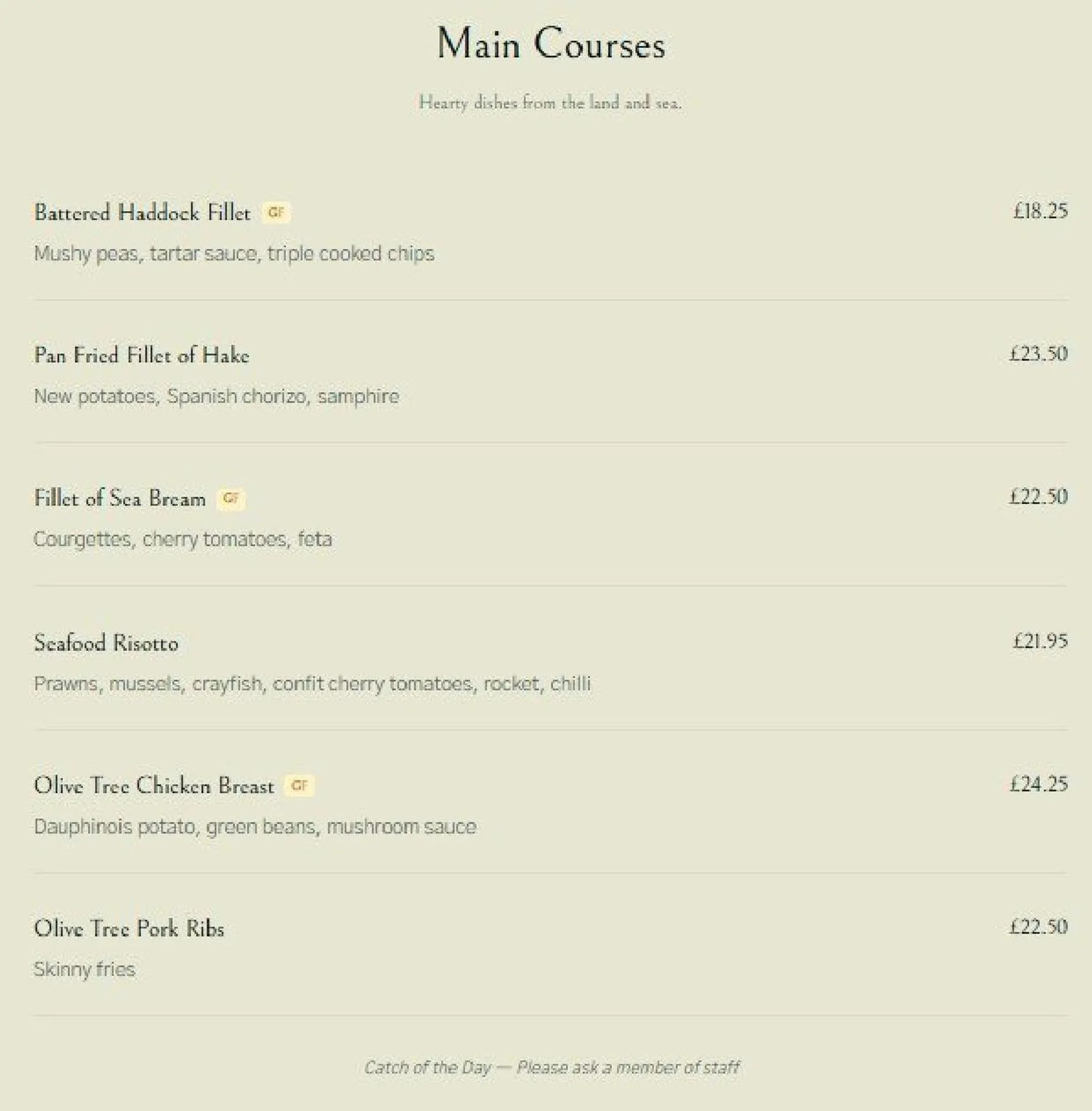 The Olive Tree menu, page 6