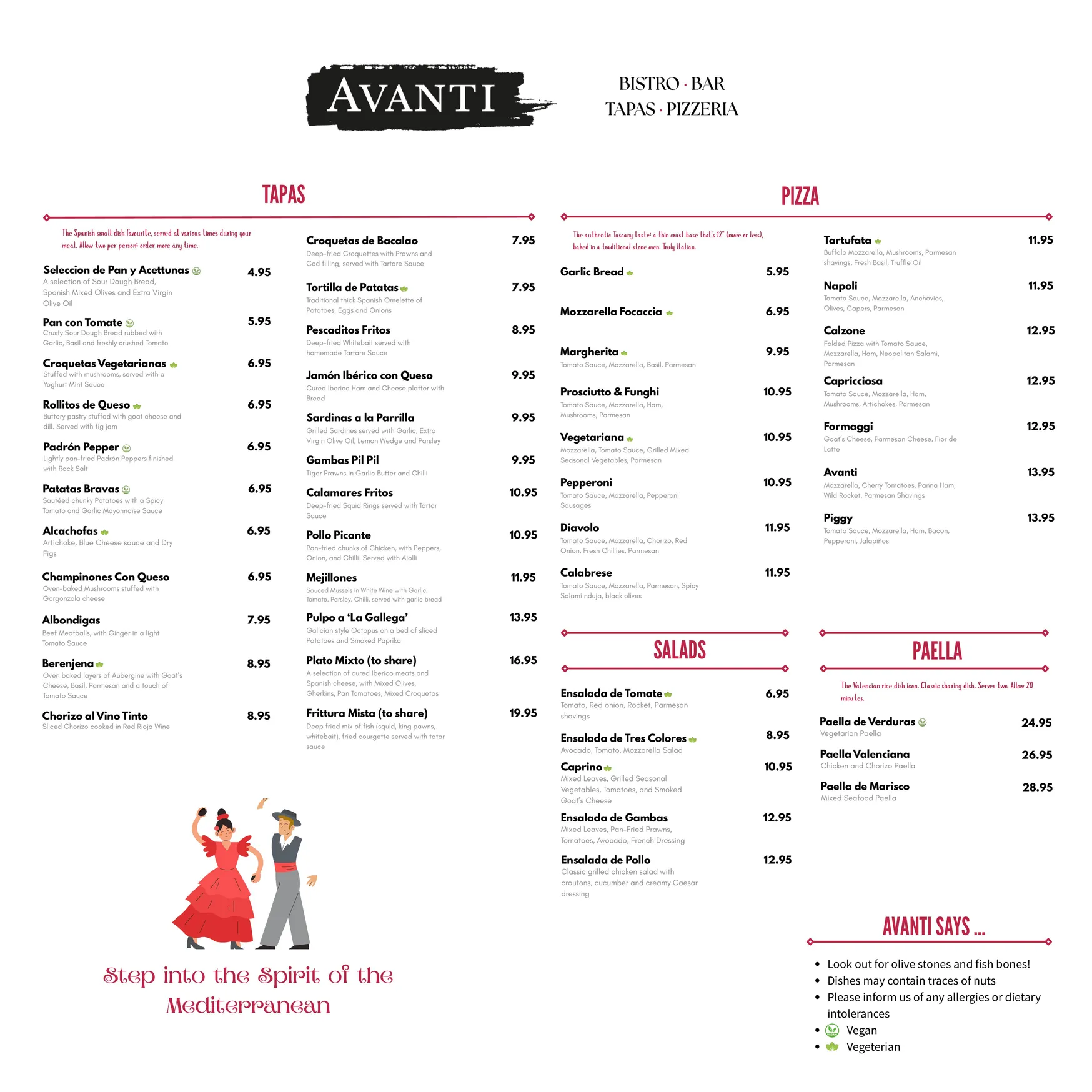 Avanti Acton menu, page 2