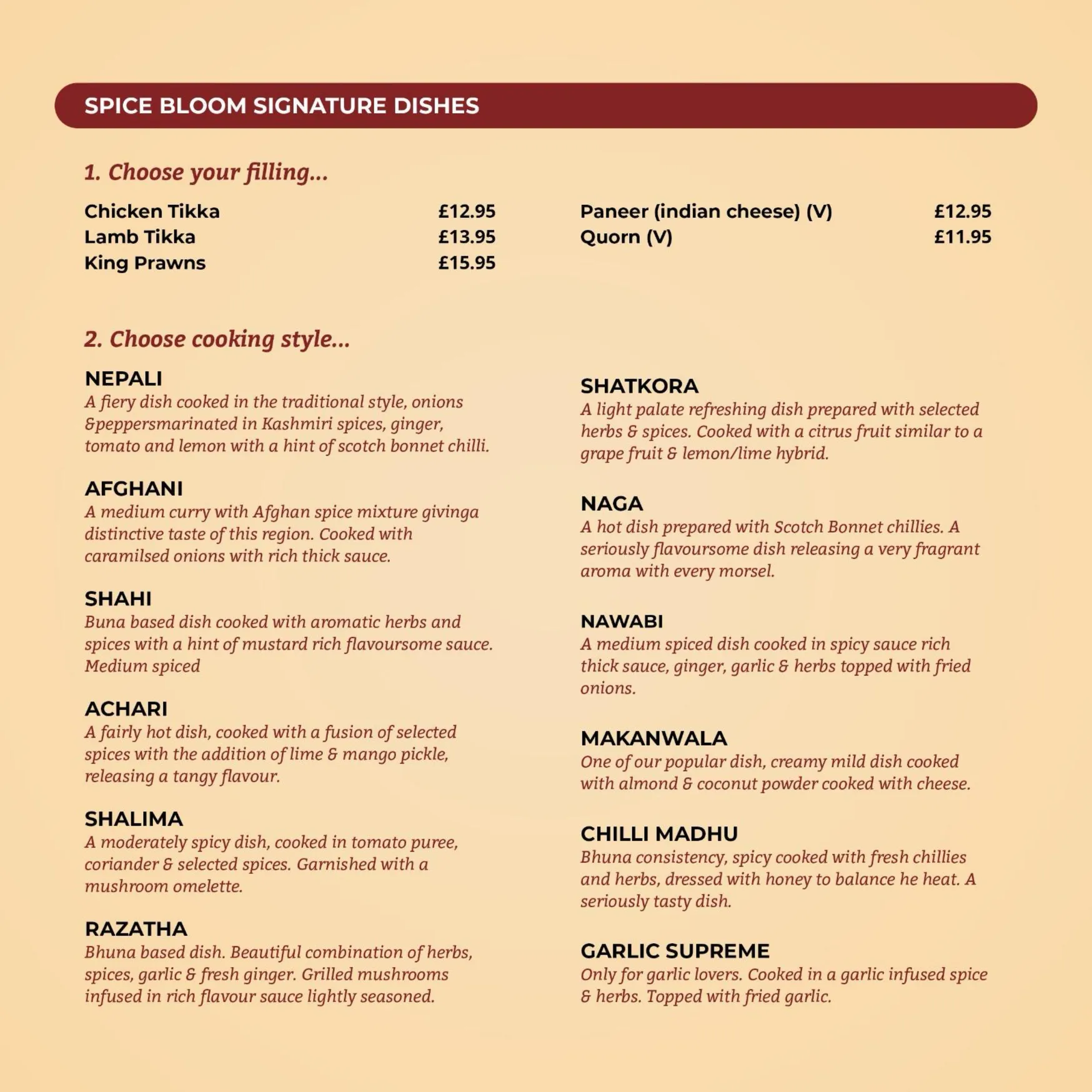 Spice Bloom Indian Restaurant menu, page 2