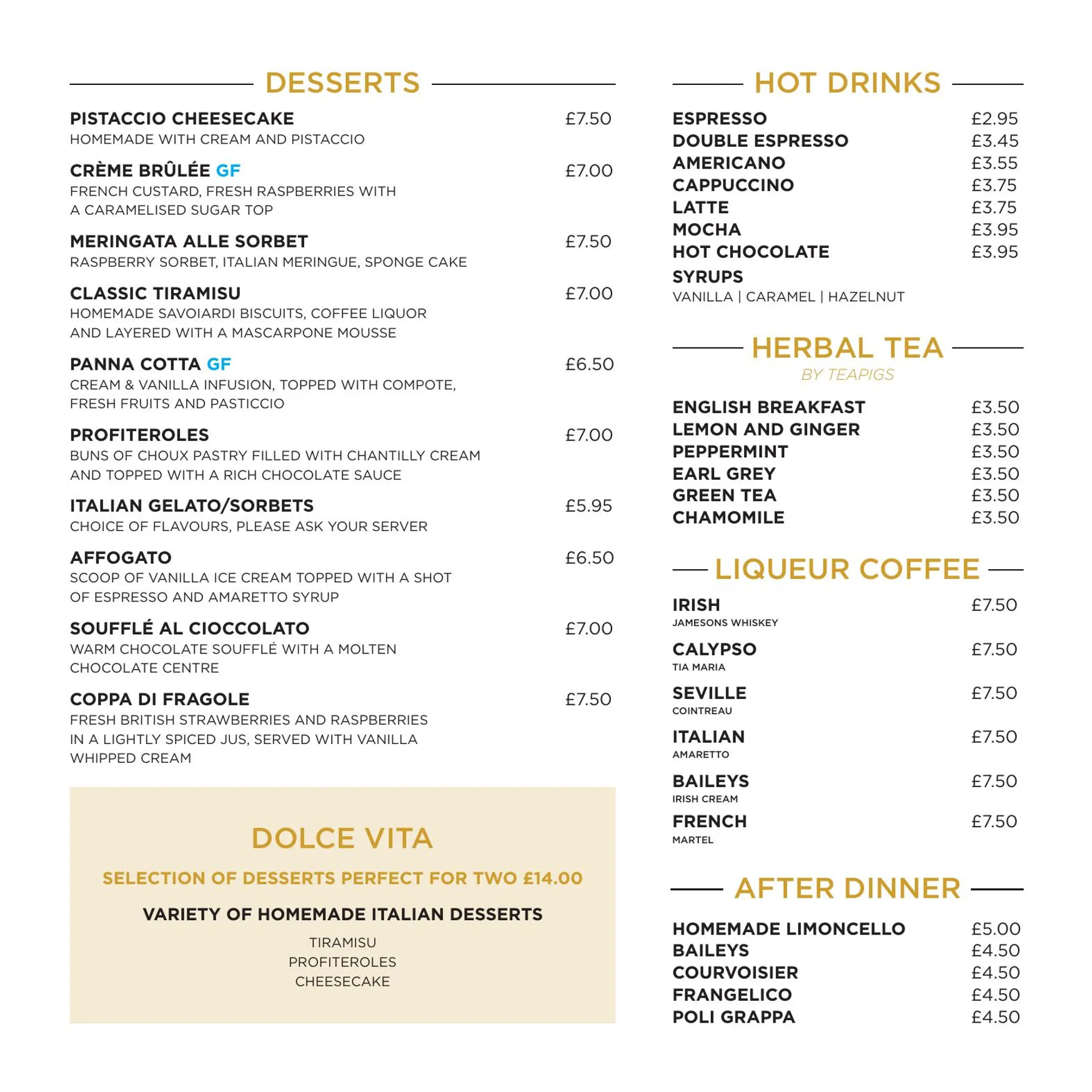 Italiana Fifty Five Liverpool Road menu, page 19