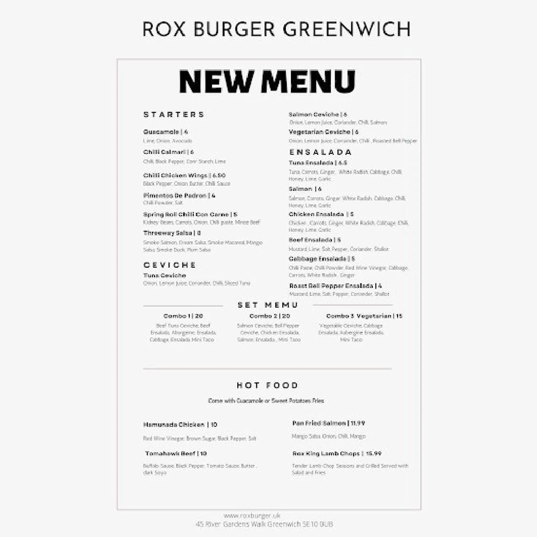 ROXburger menu, page 1