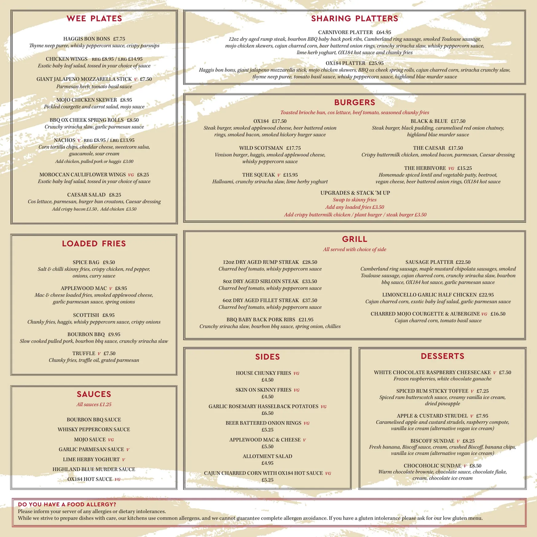 OX184 menu, page 1
