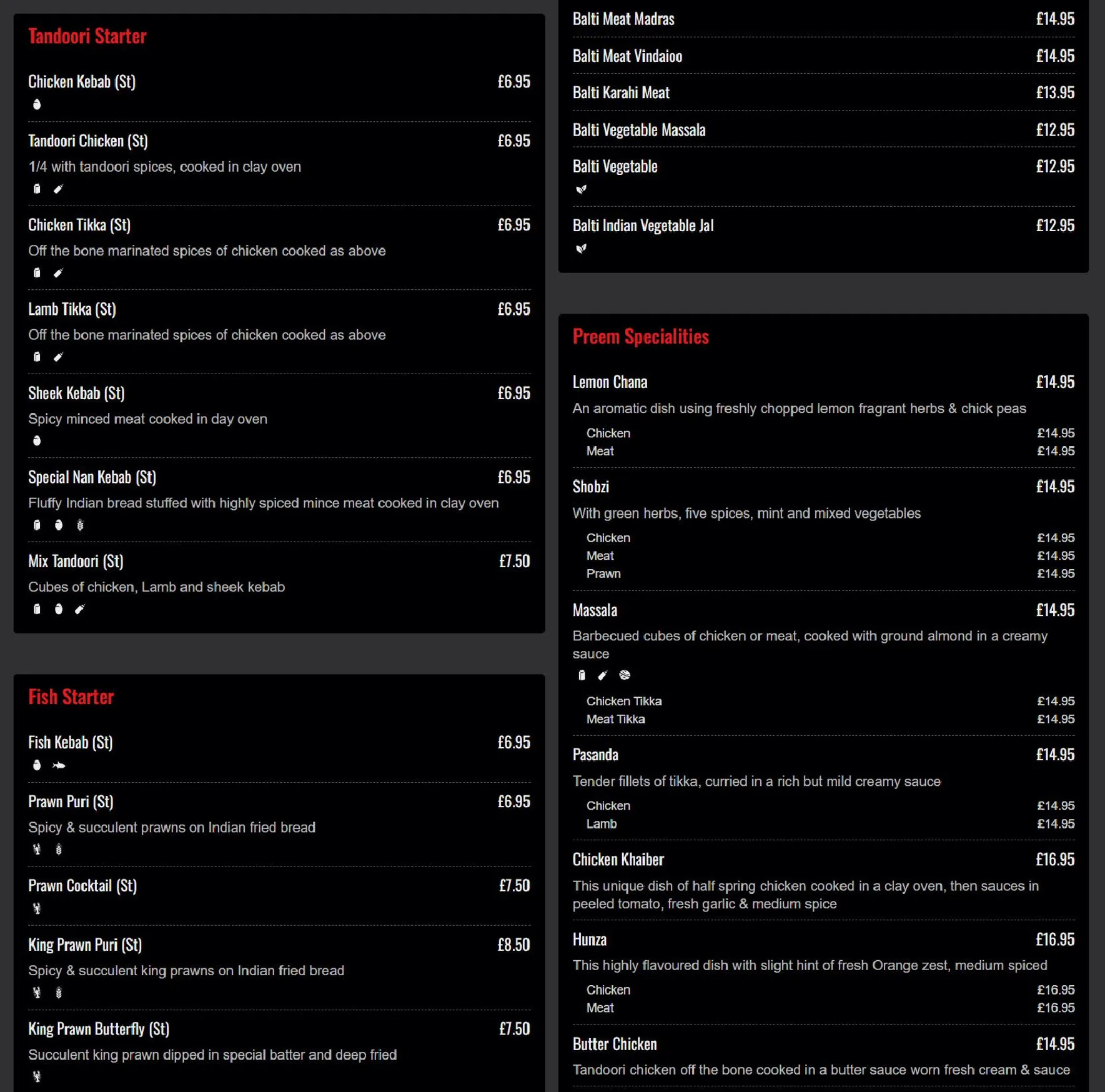 Preem & Prithi menu, page 3