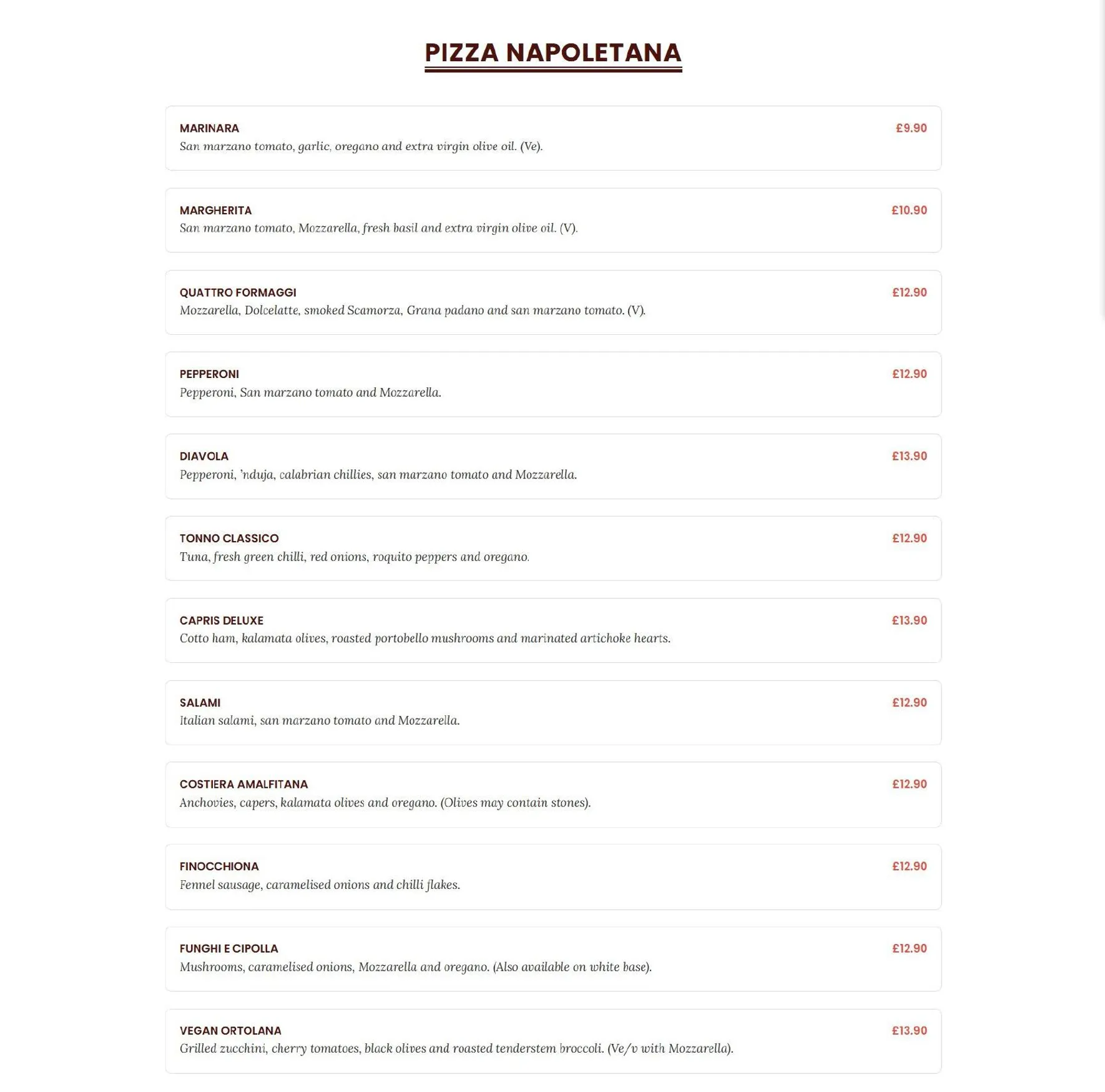 Dough & Fire menu, page 2