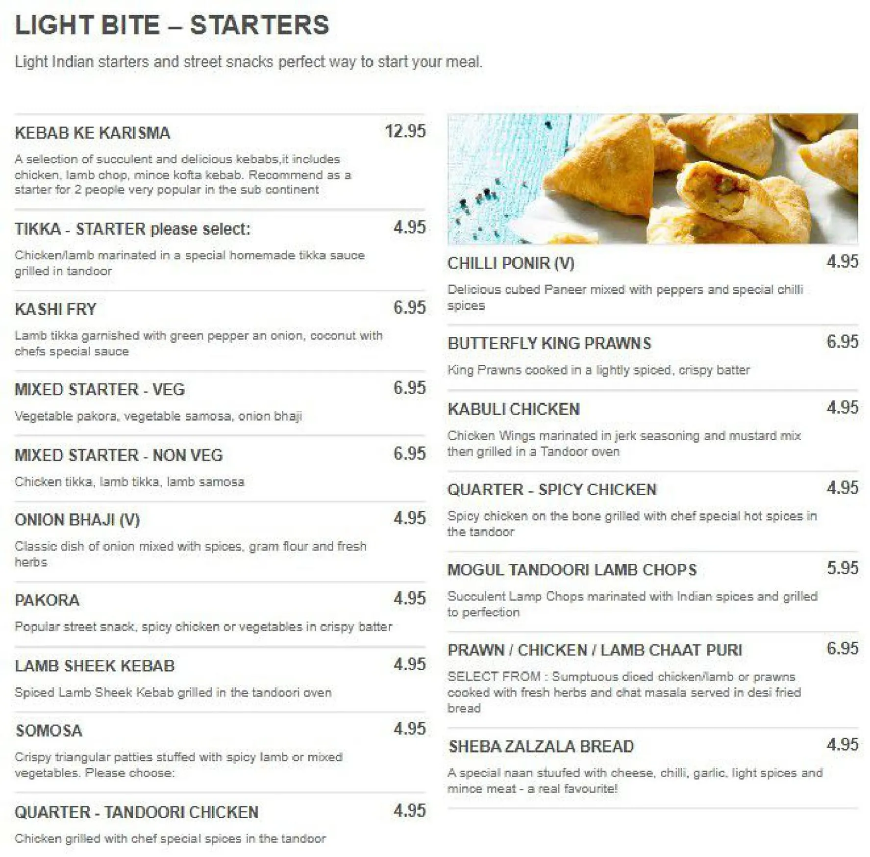 Sheba menu, page 1