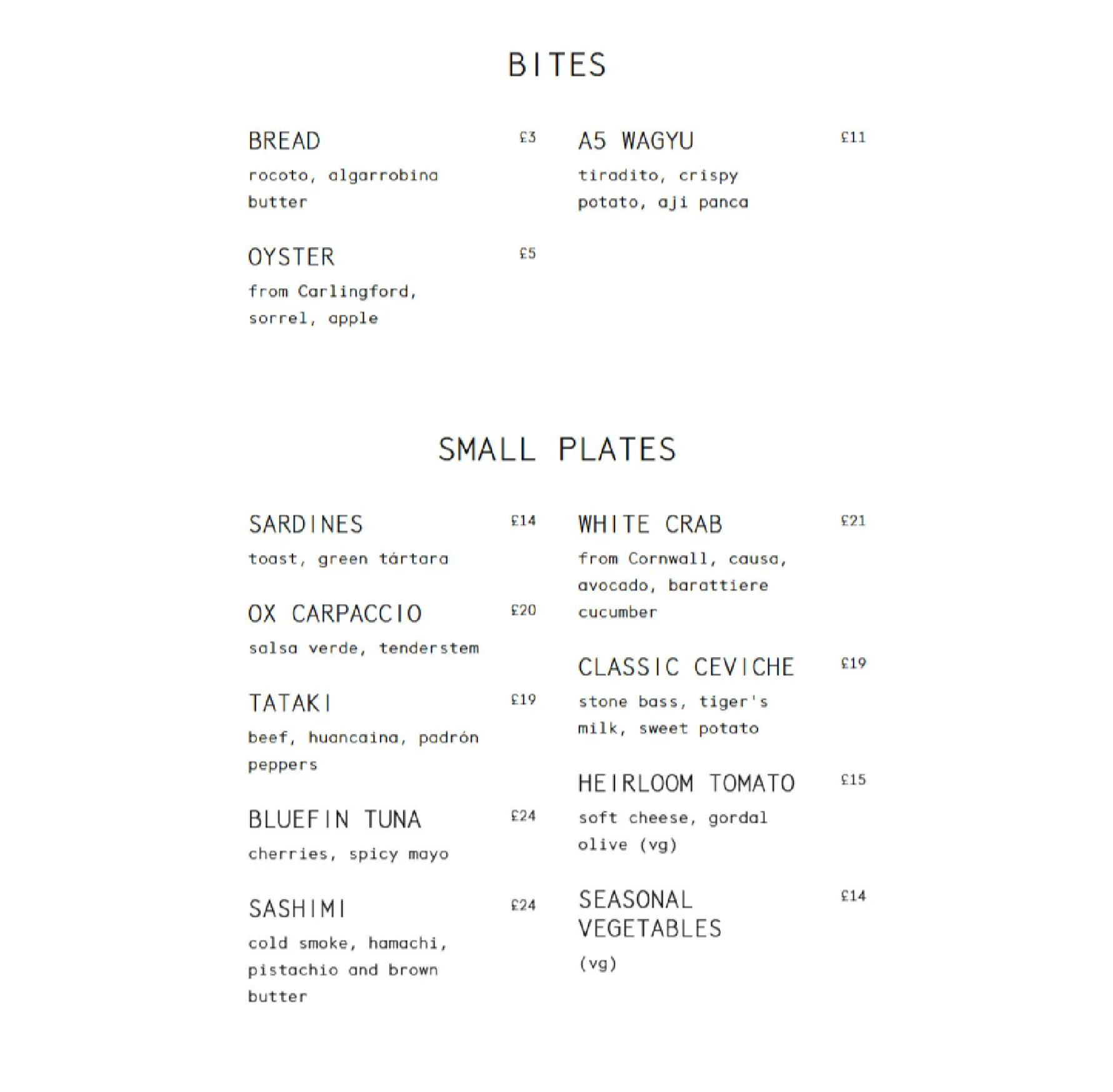 LIMA Fitzrovia menu, page 2