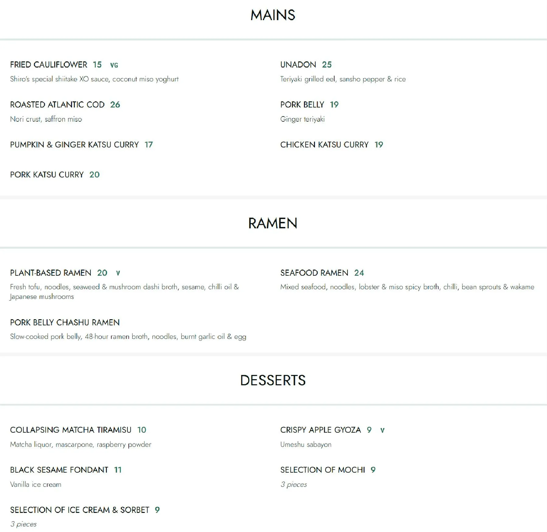 Shiro Sushi menu, page 4
