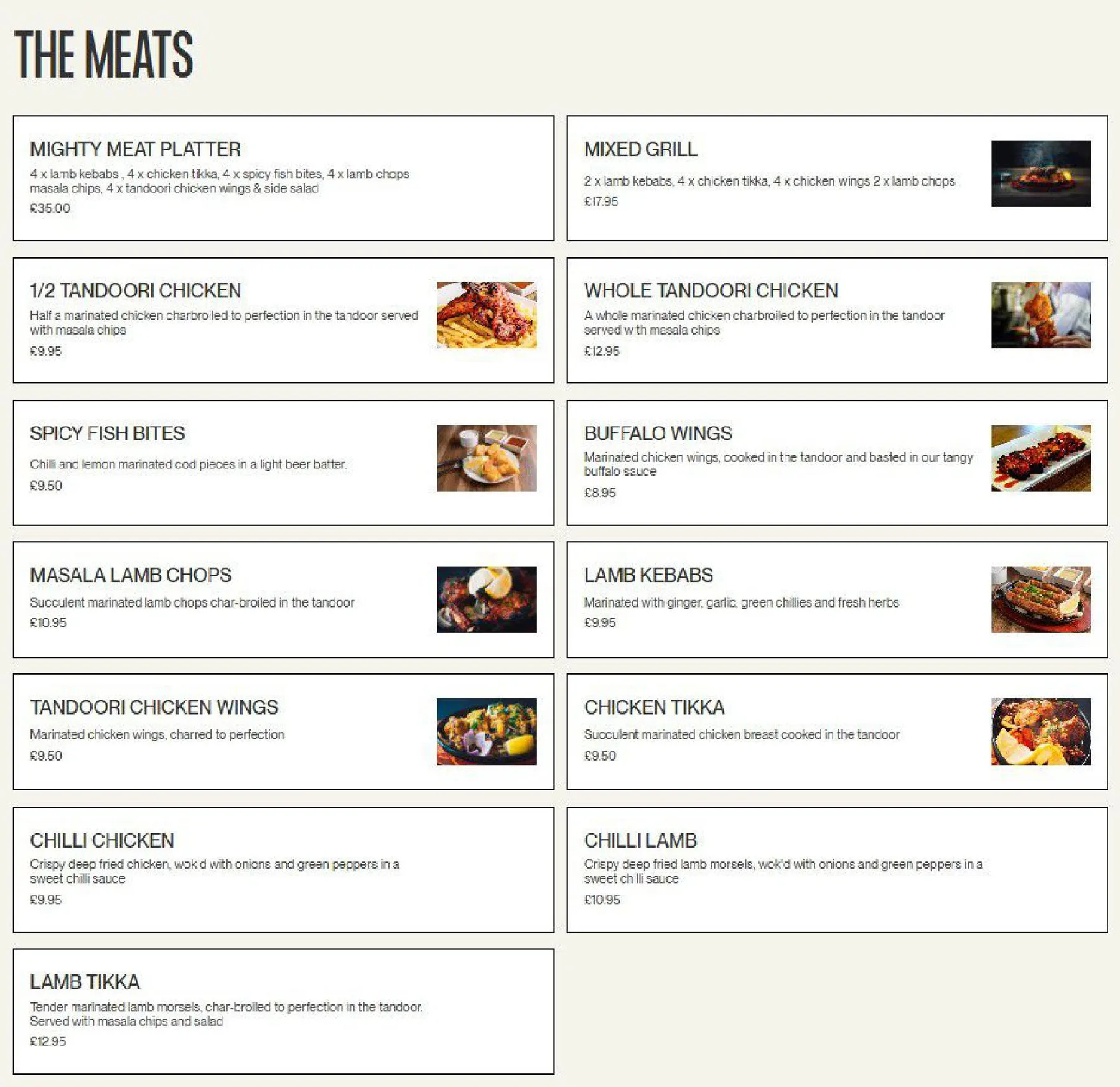 The Royal Albion menu, page 1