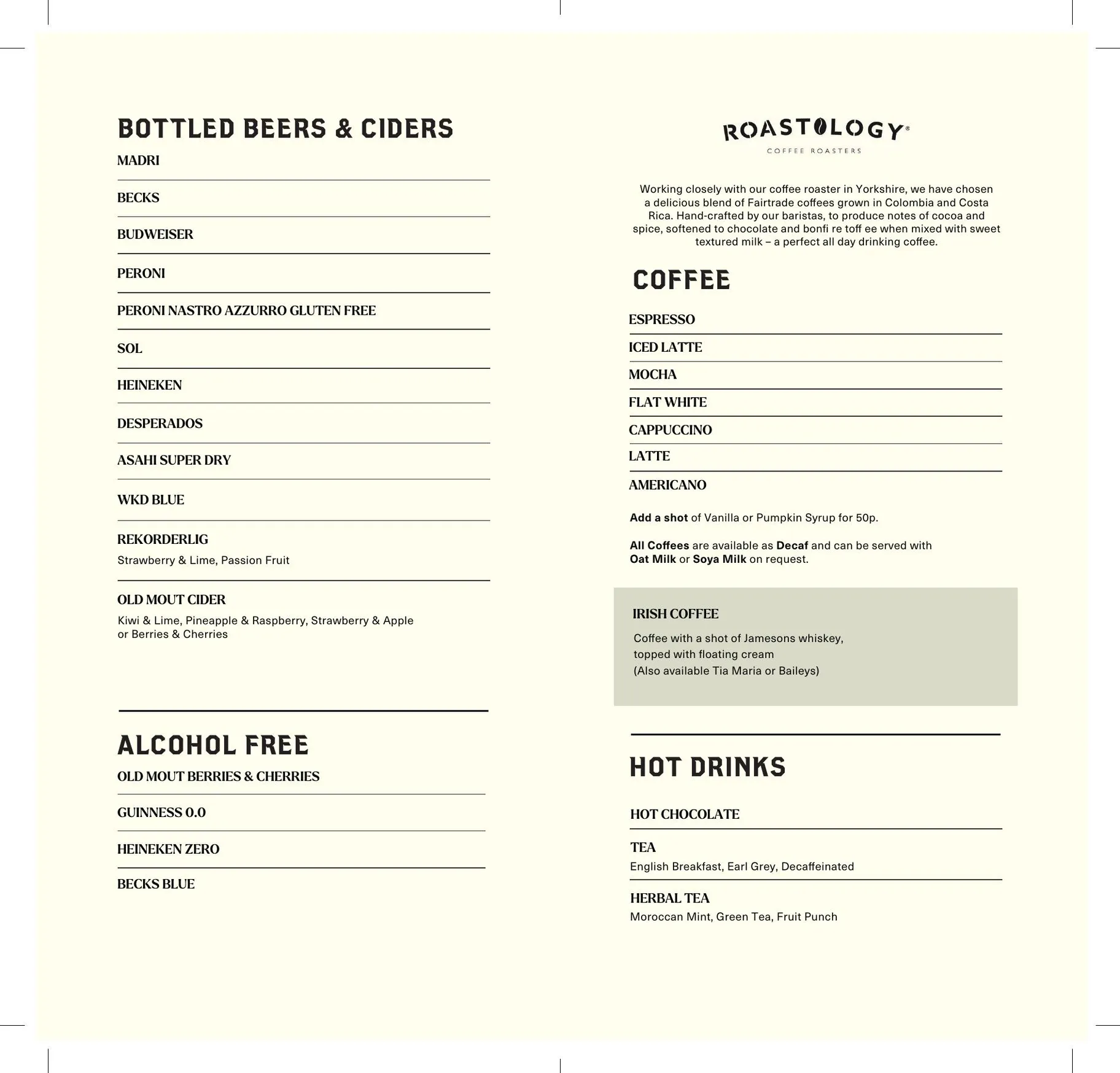 The Four Leaf menu, page 5