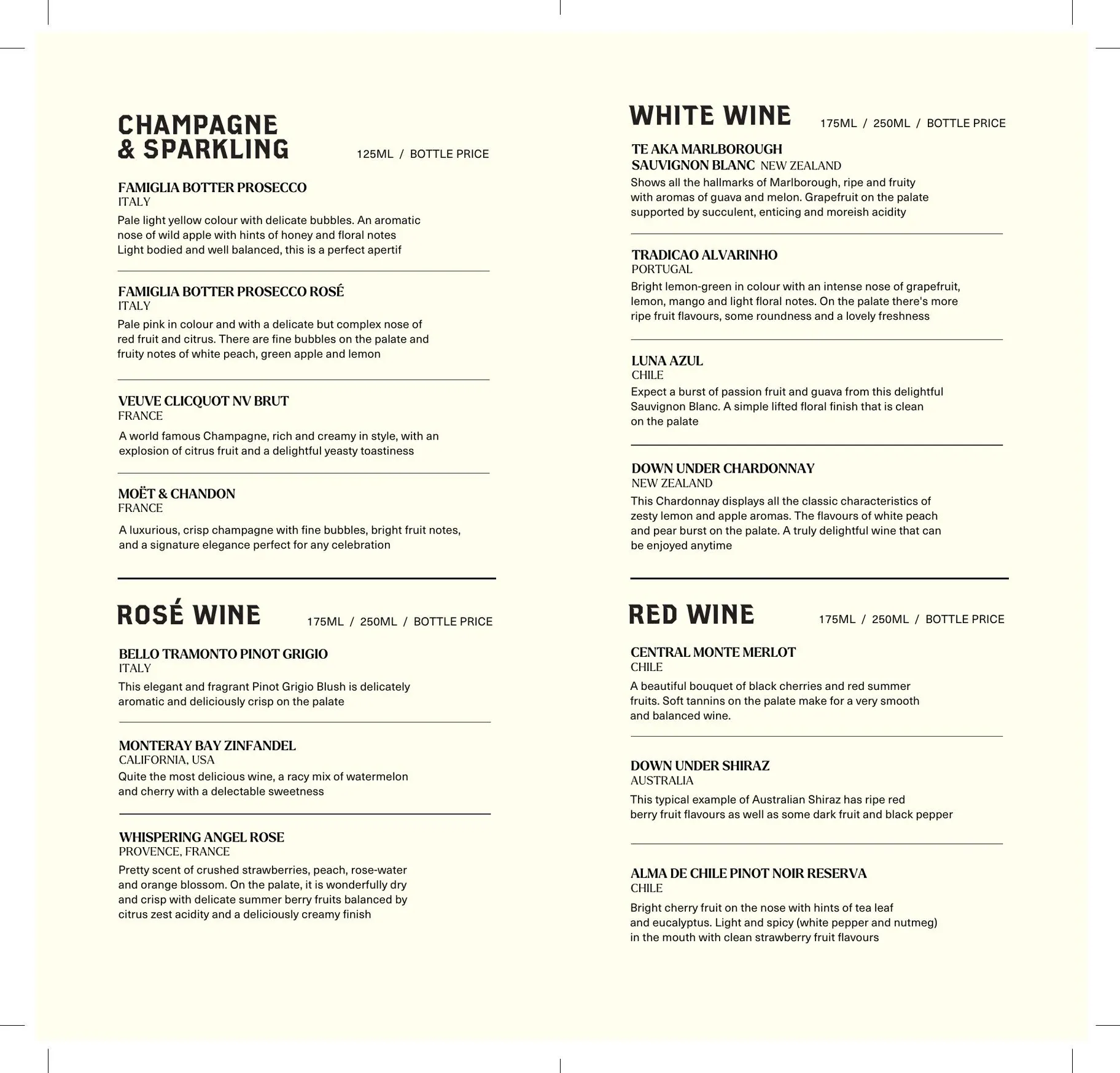 The Four Leaf menu, page 4