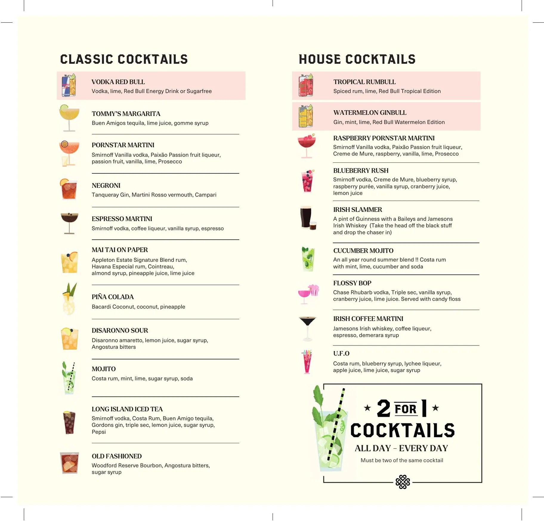 The Four Leaf menu, page 2