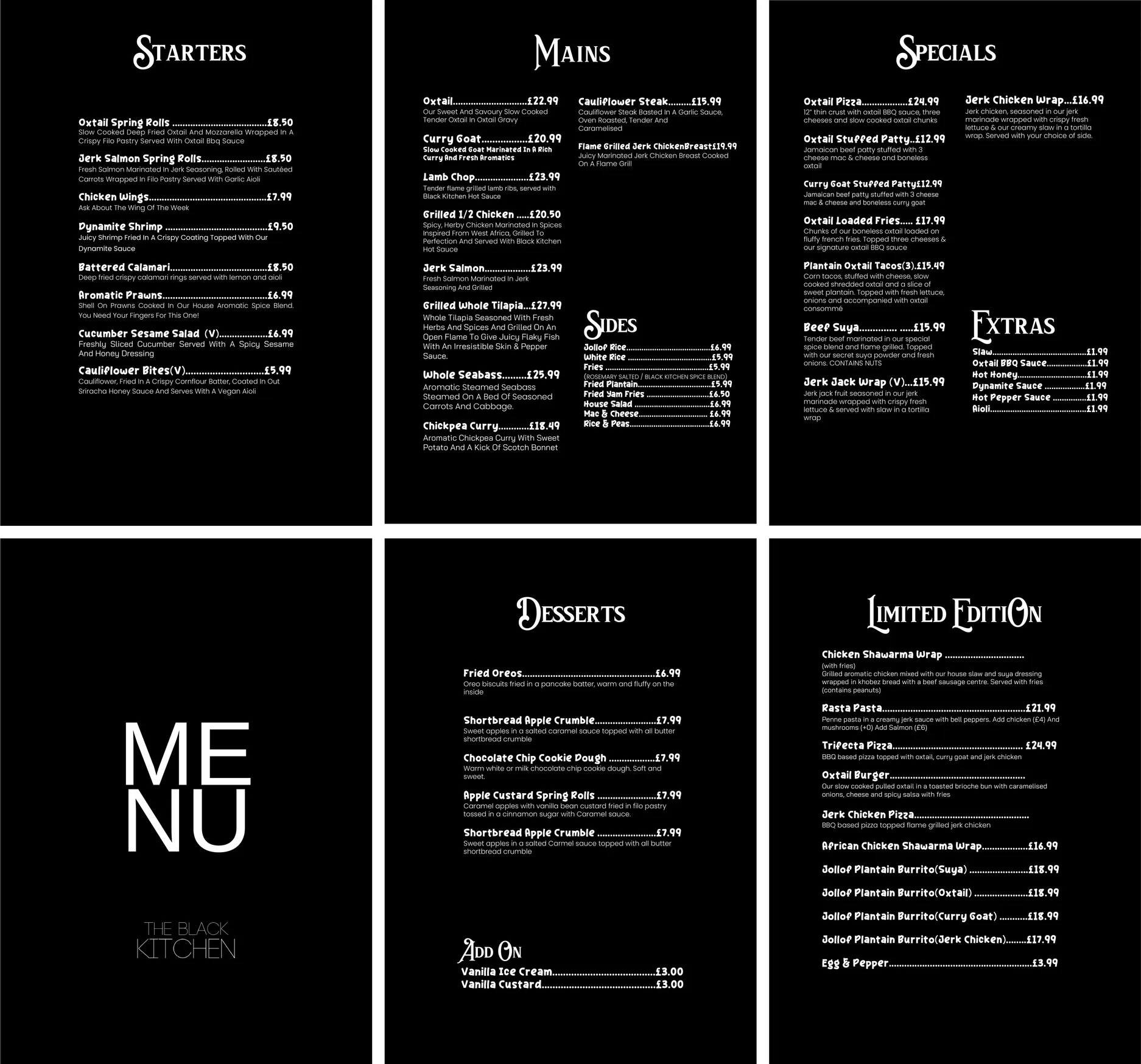 The Black Kitchen menu, page 1