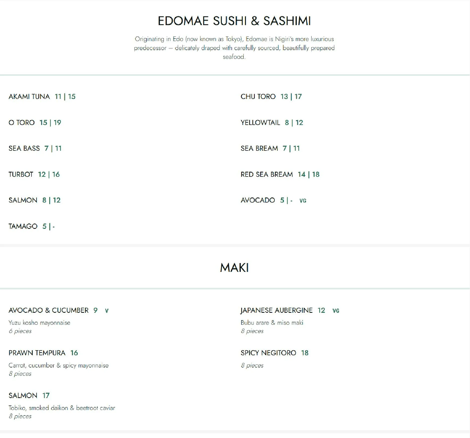Shiro Sushi menu, page 2