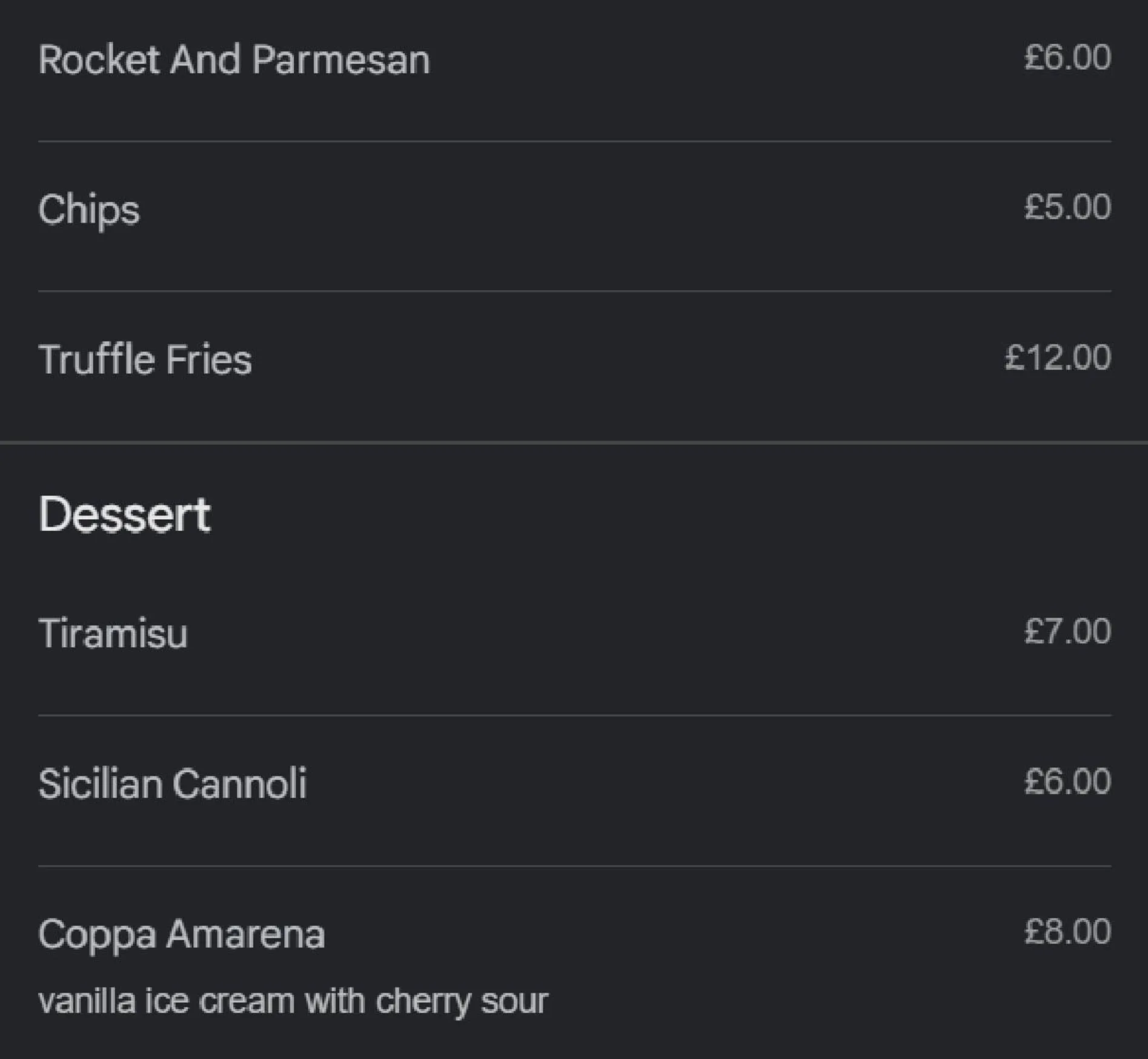 A Tavola menu, page 3