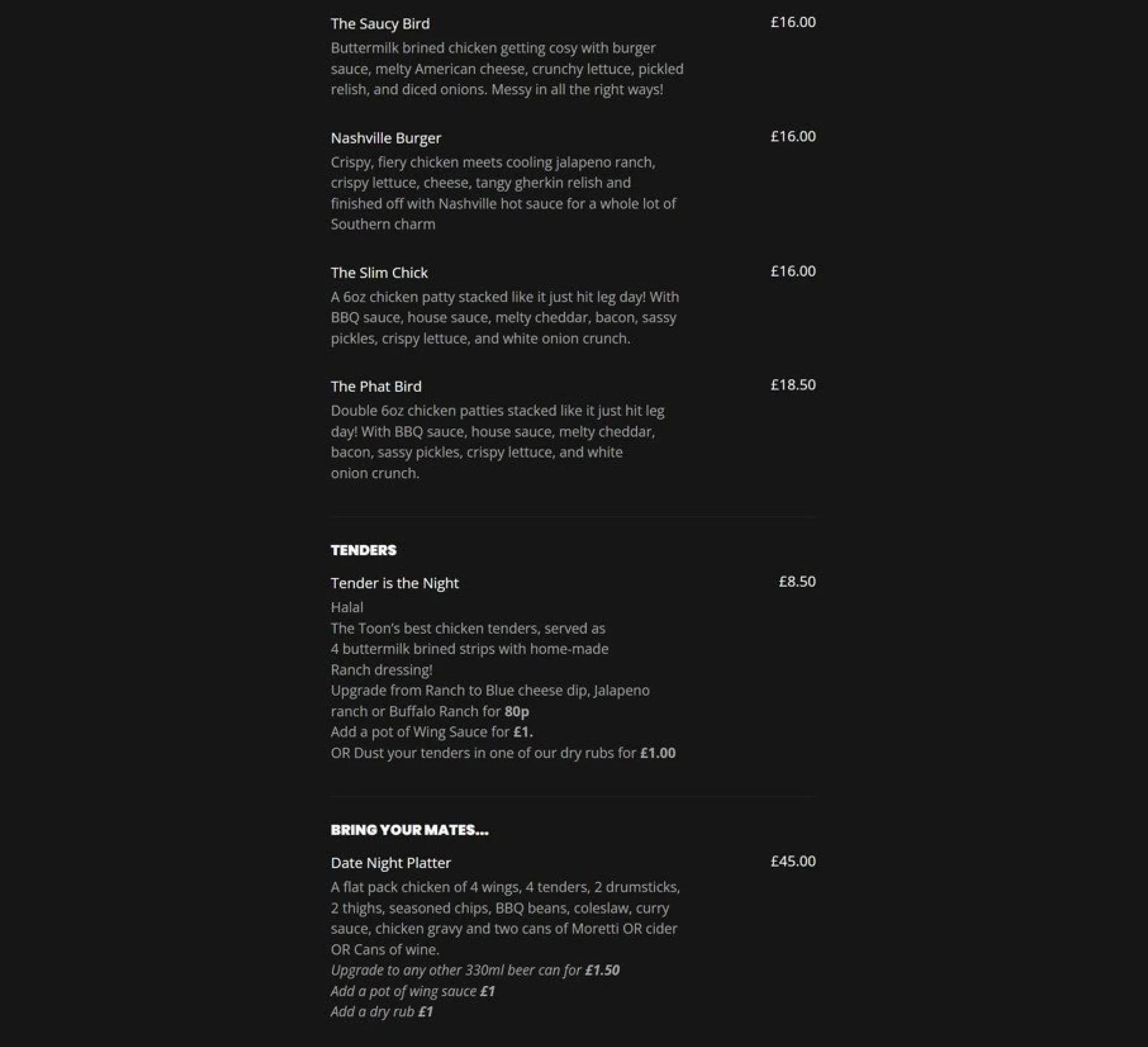 Hen & Hops menu, page 6