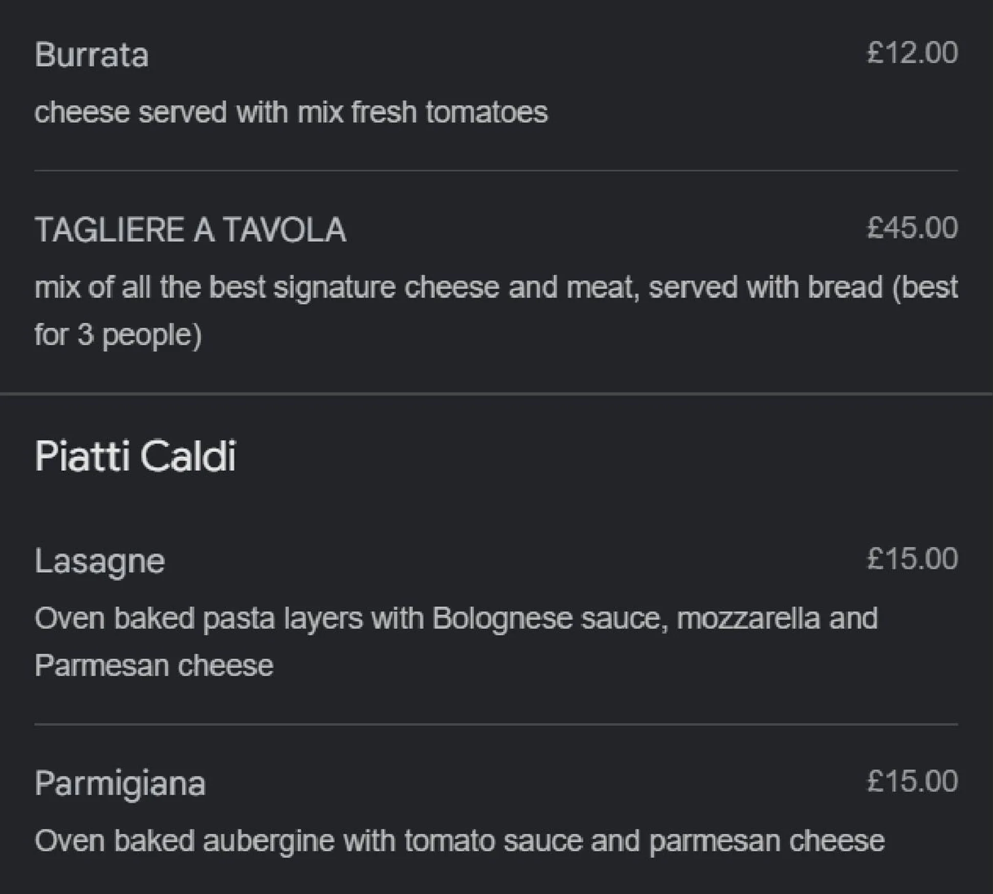 A Tavola menu, page 7