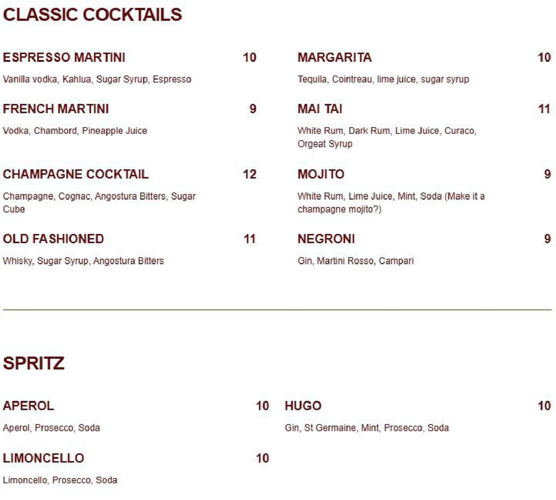 Dublin St Social menu, page 2