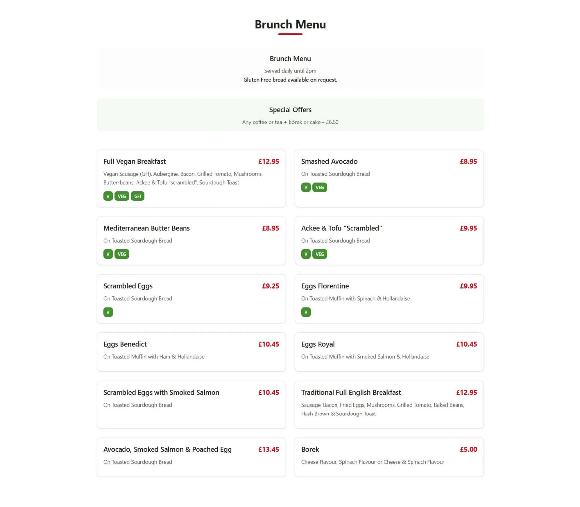 Foodilic menu, page 1
