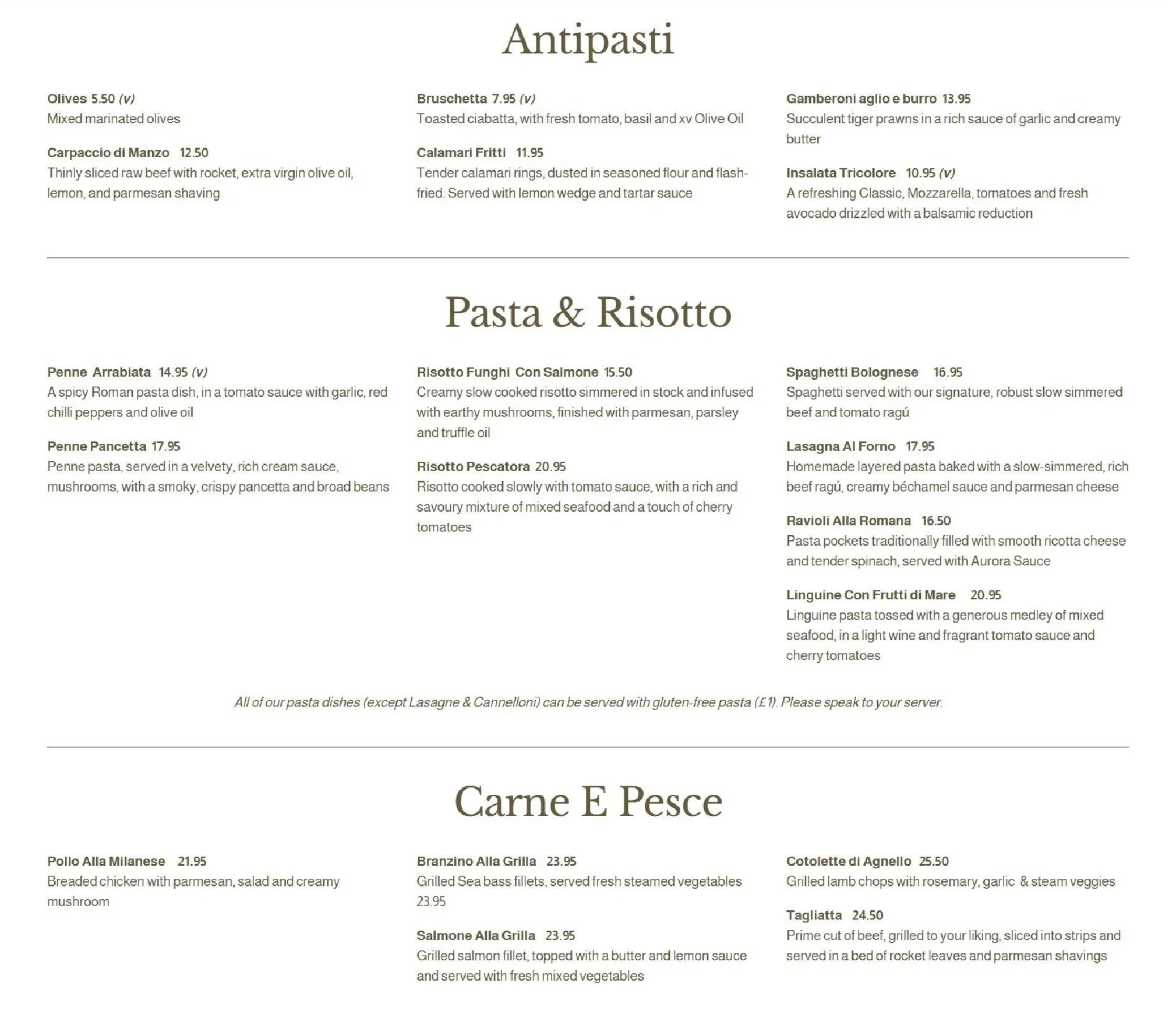 Bella Sia menu, page 1