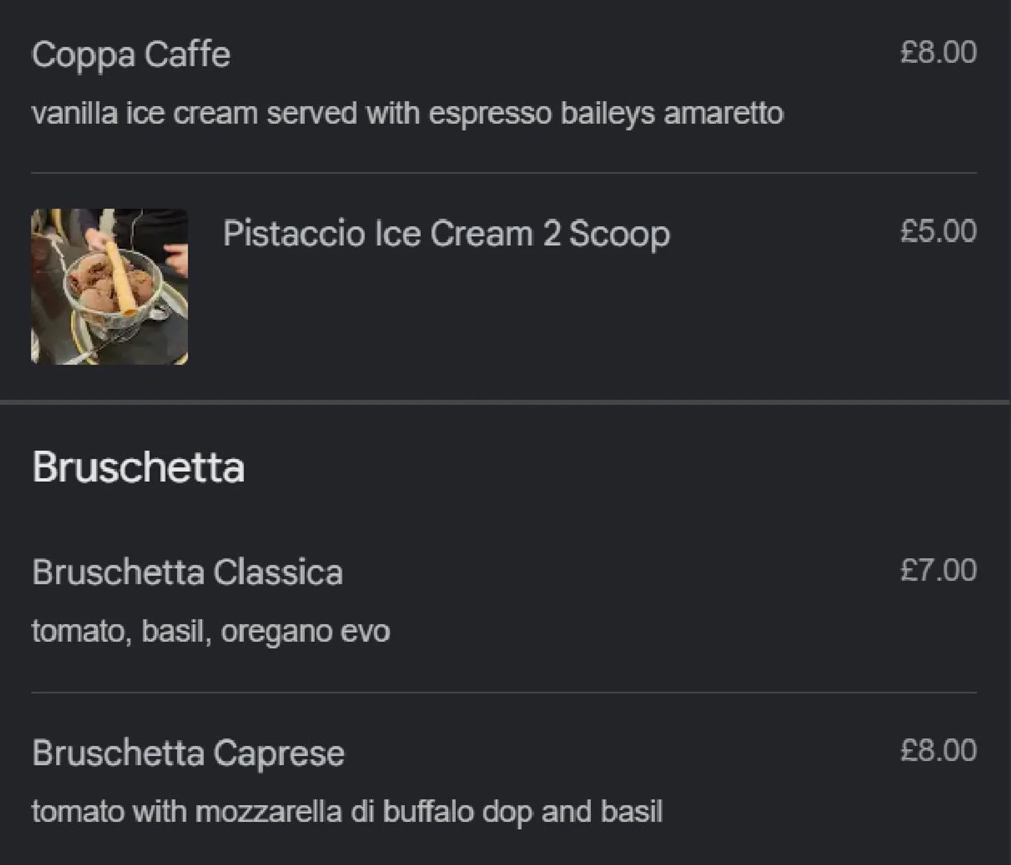 A Tavola menu, page 4