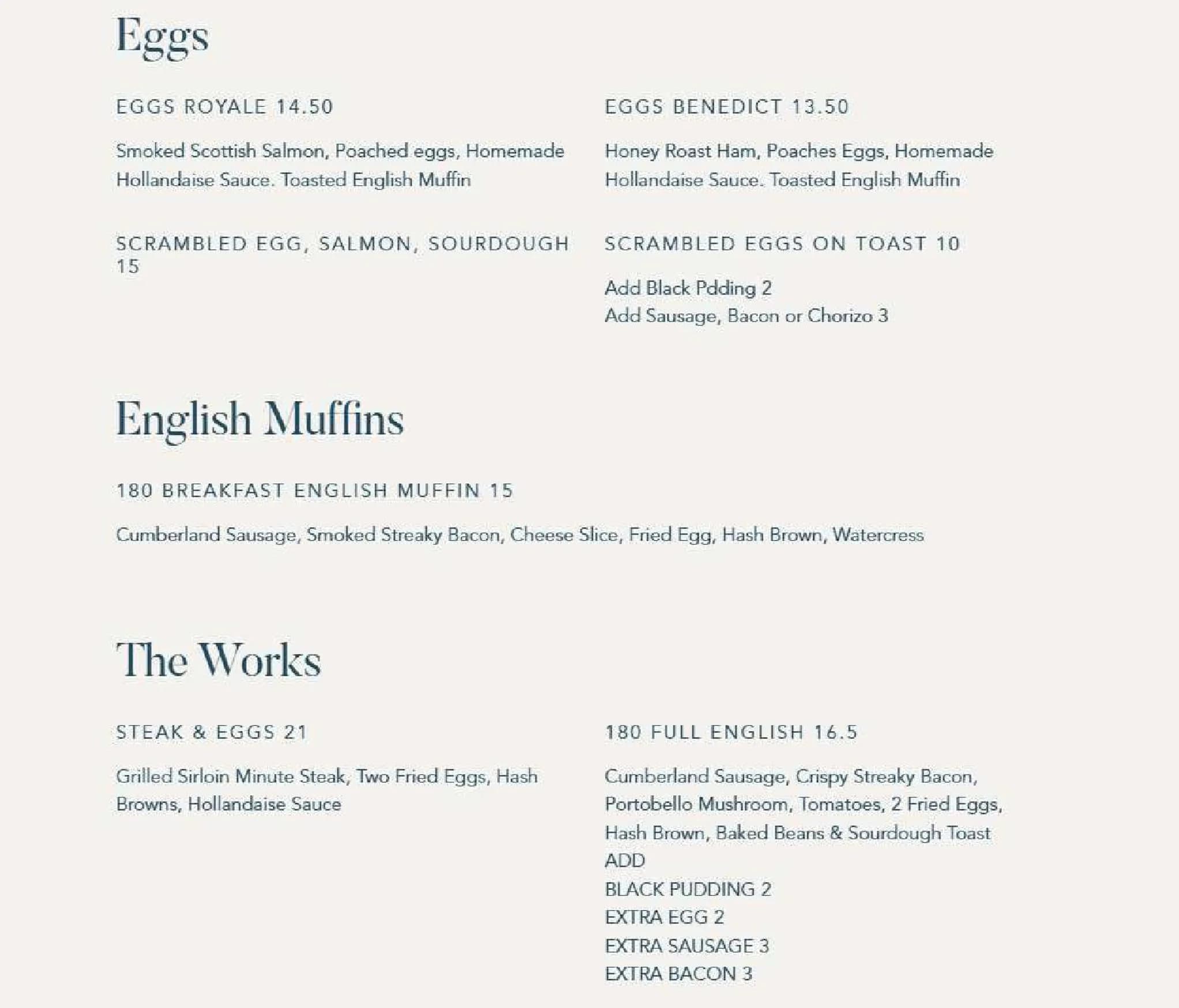 180 Degrees Bar & Kitchen menu, page 2