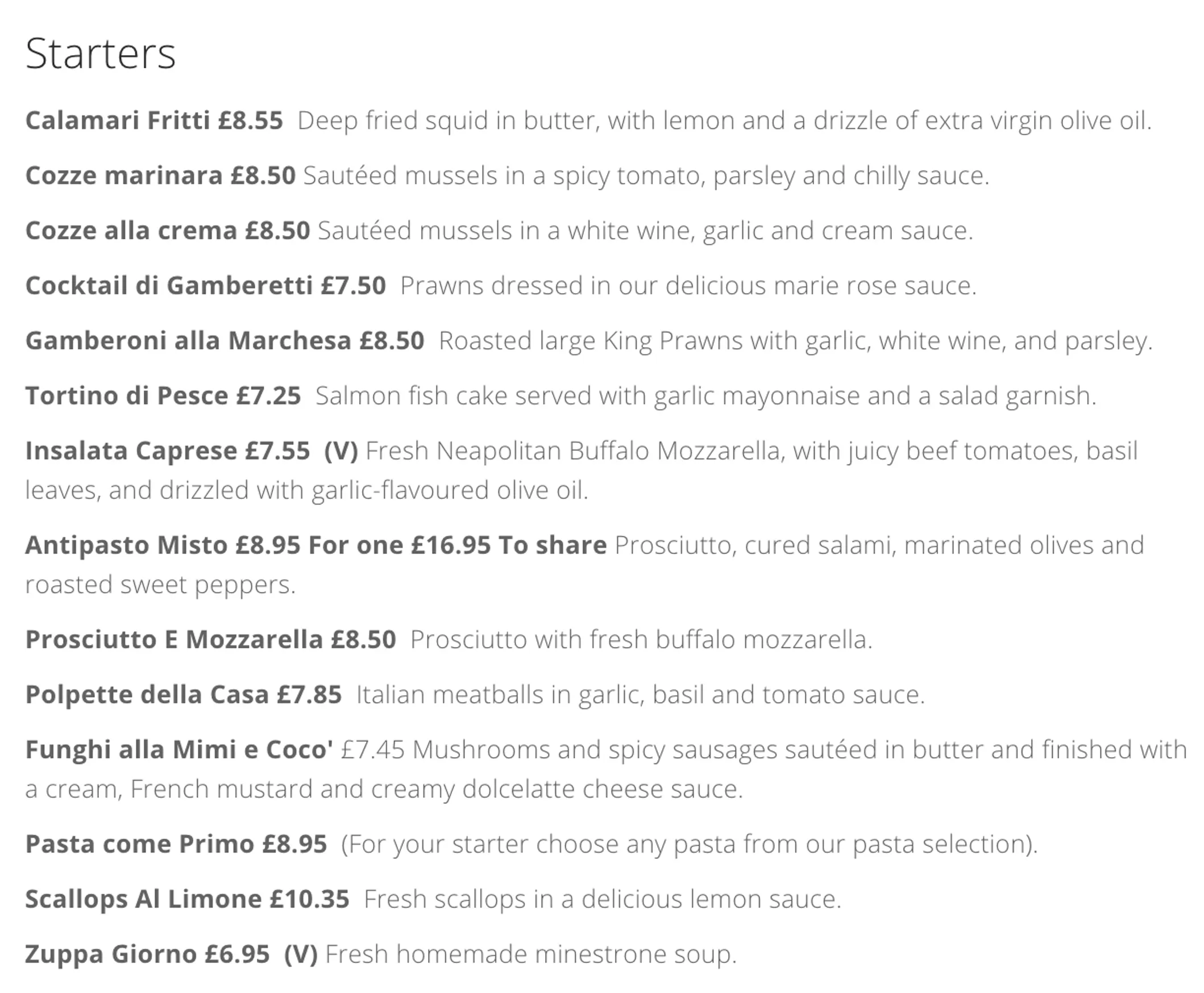 Giovanni's menu, page 6