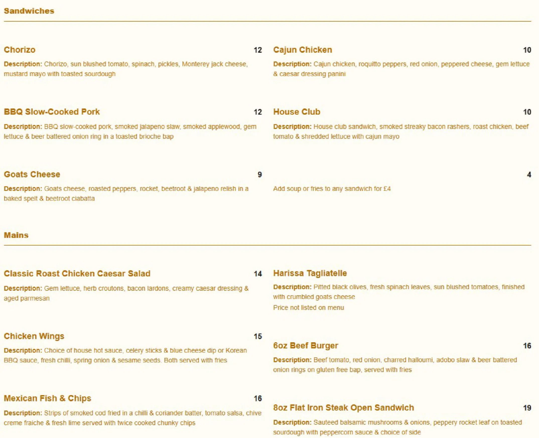 House Belfast menu, page 4