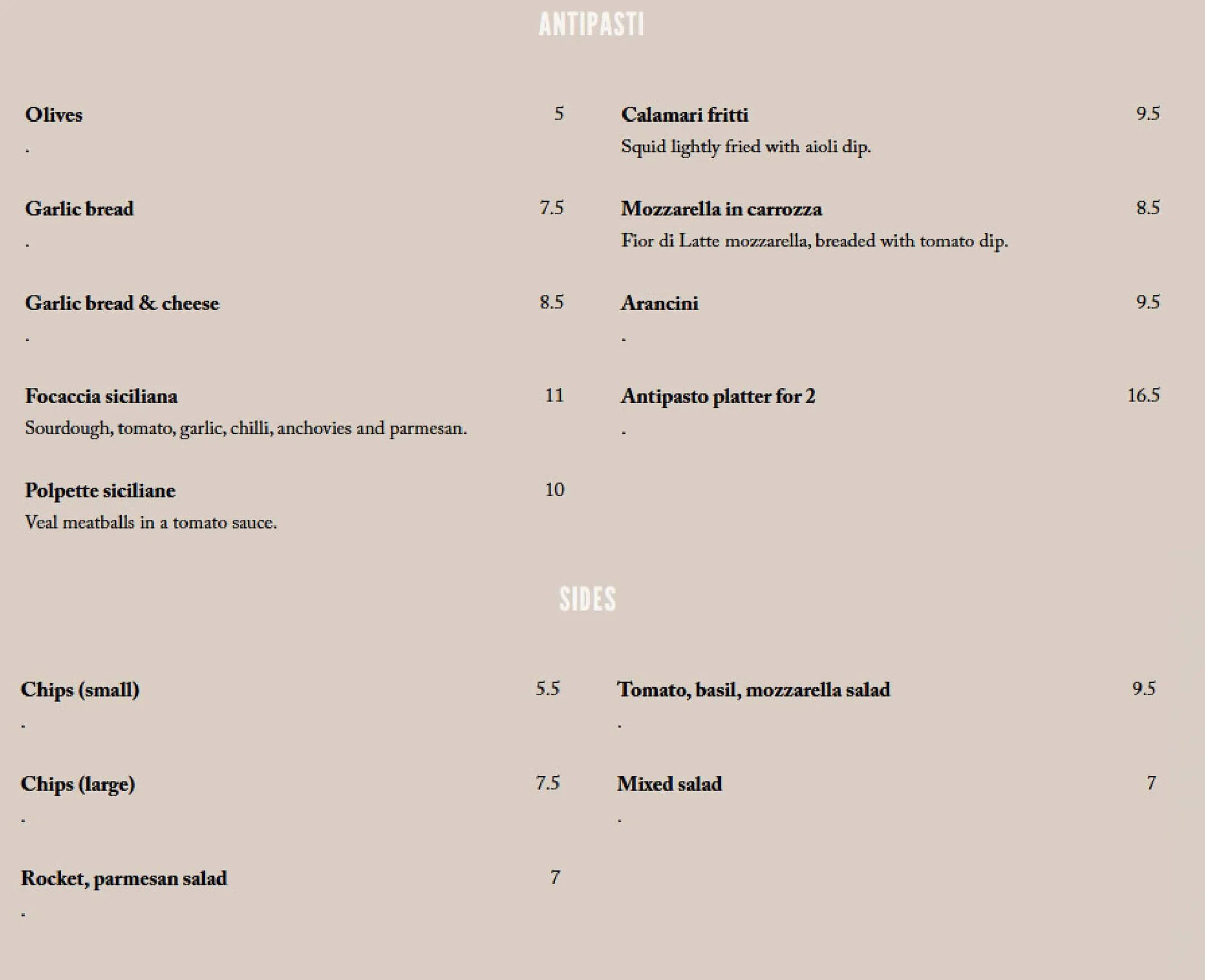 La Campagnuola menu, page 1