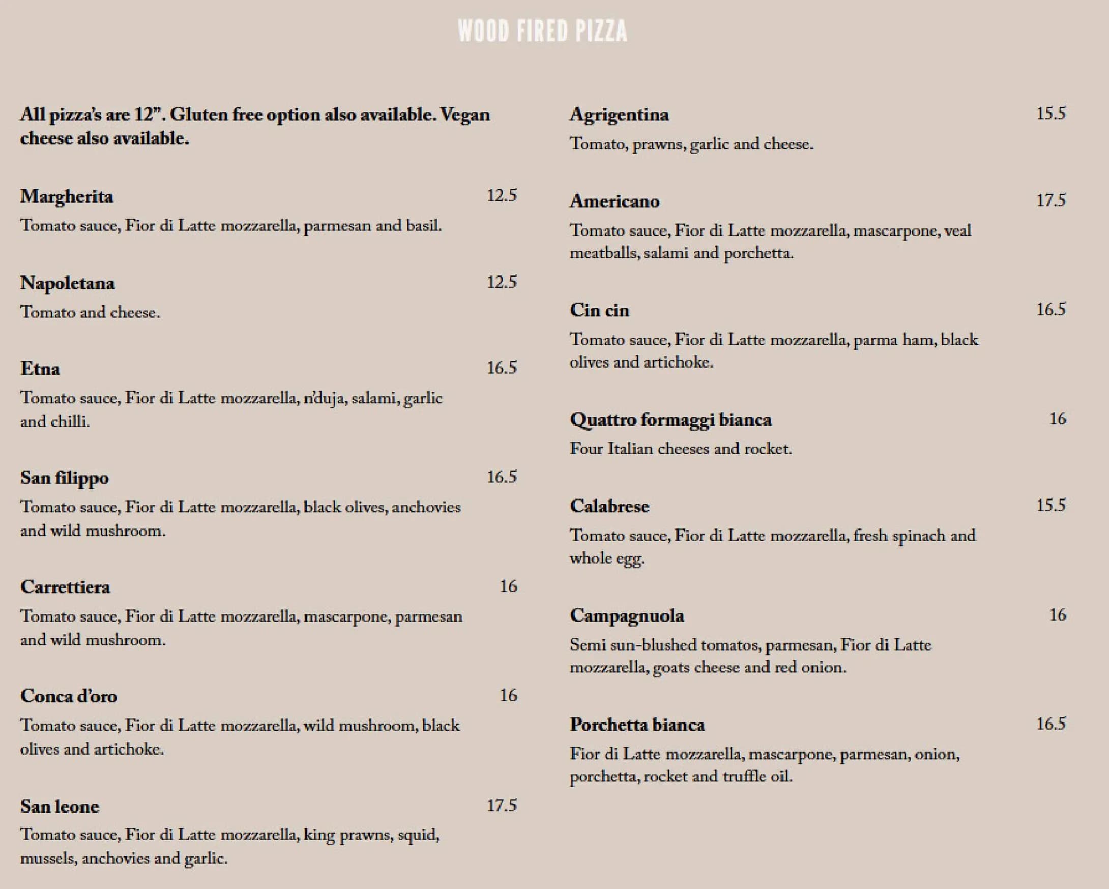 La Campagnuola menu, page 2