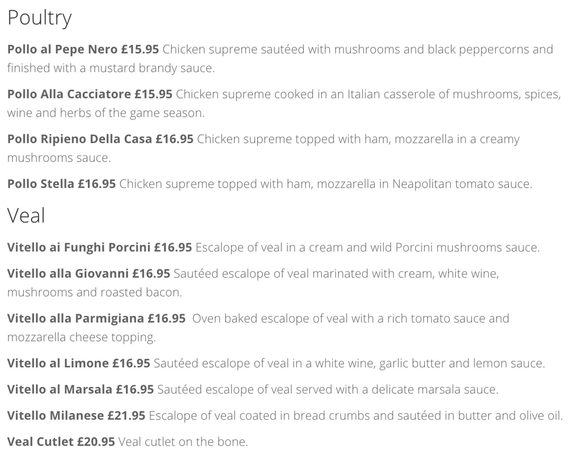 Giovanni's menu, page 2
