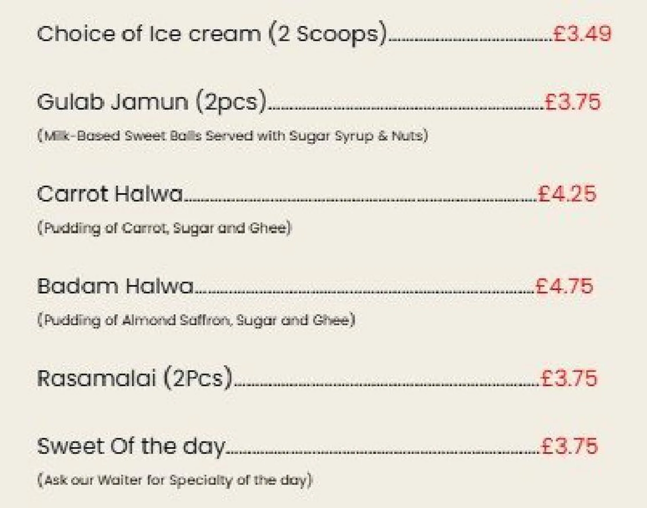 Madras Flavours menu, page 8