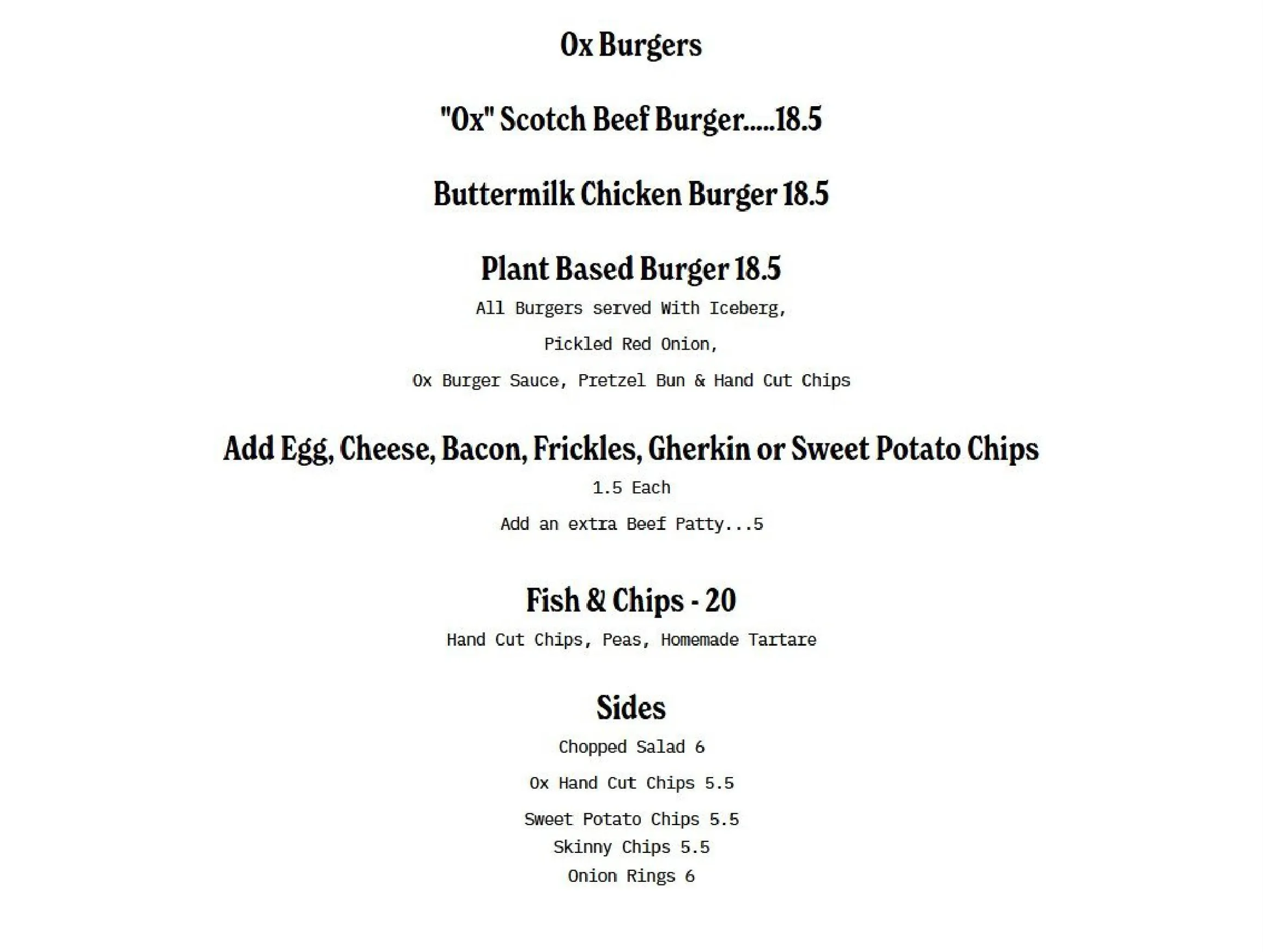 The Ox menu, page 3
