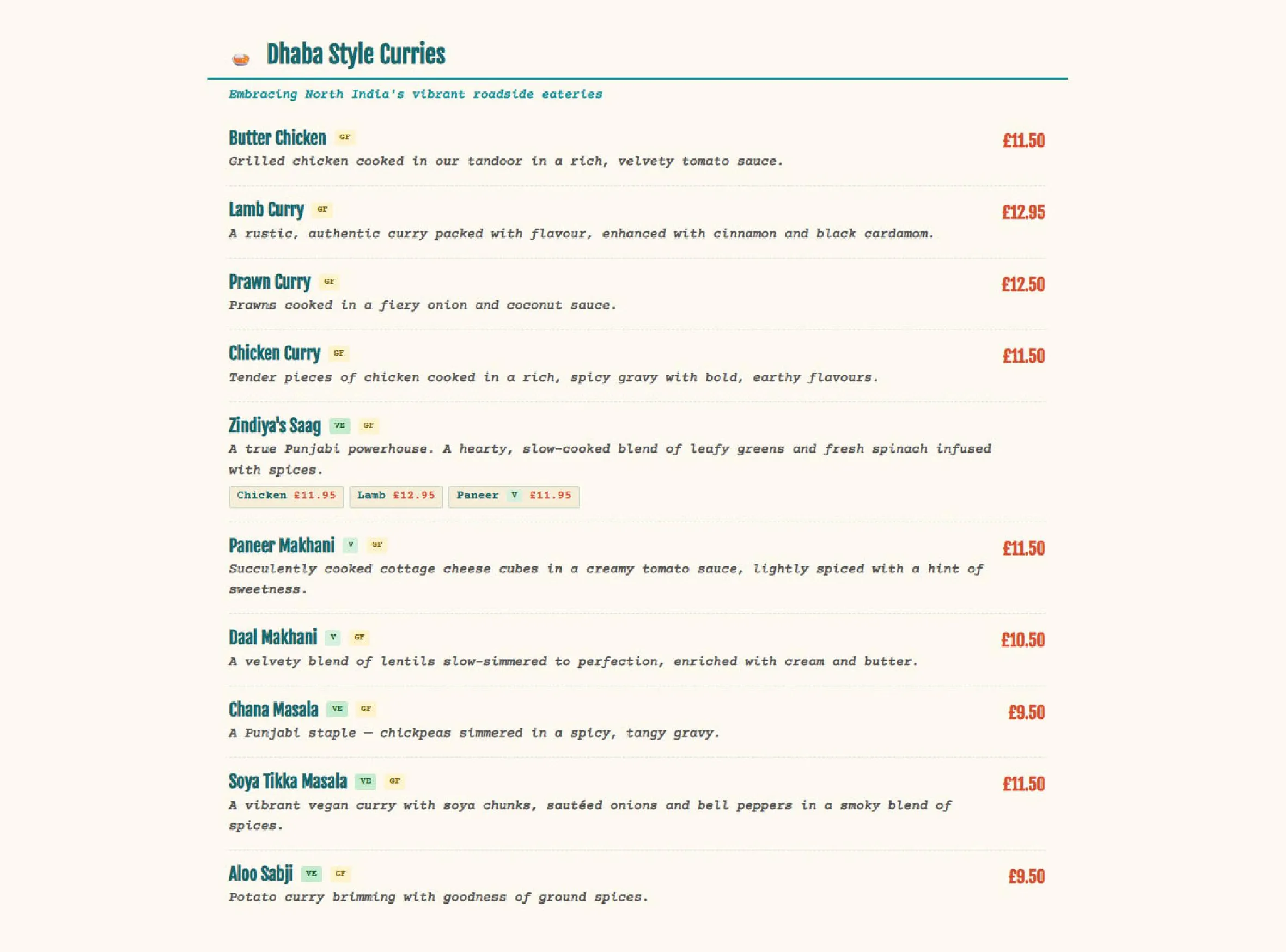 Zindiya menu, page 3