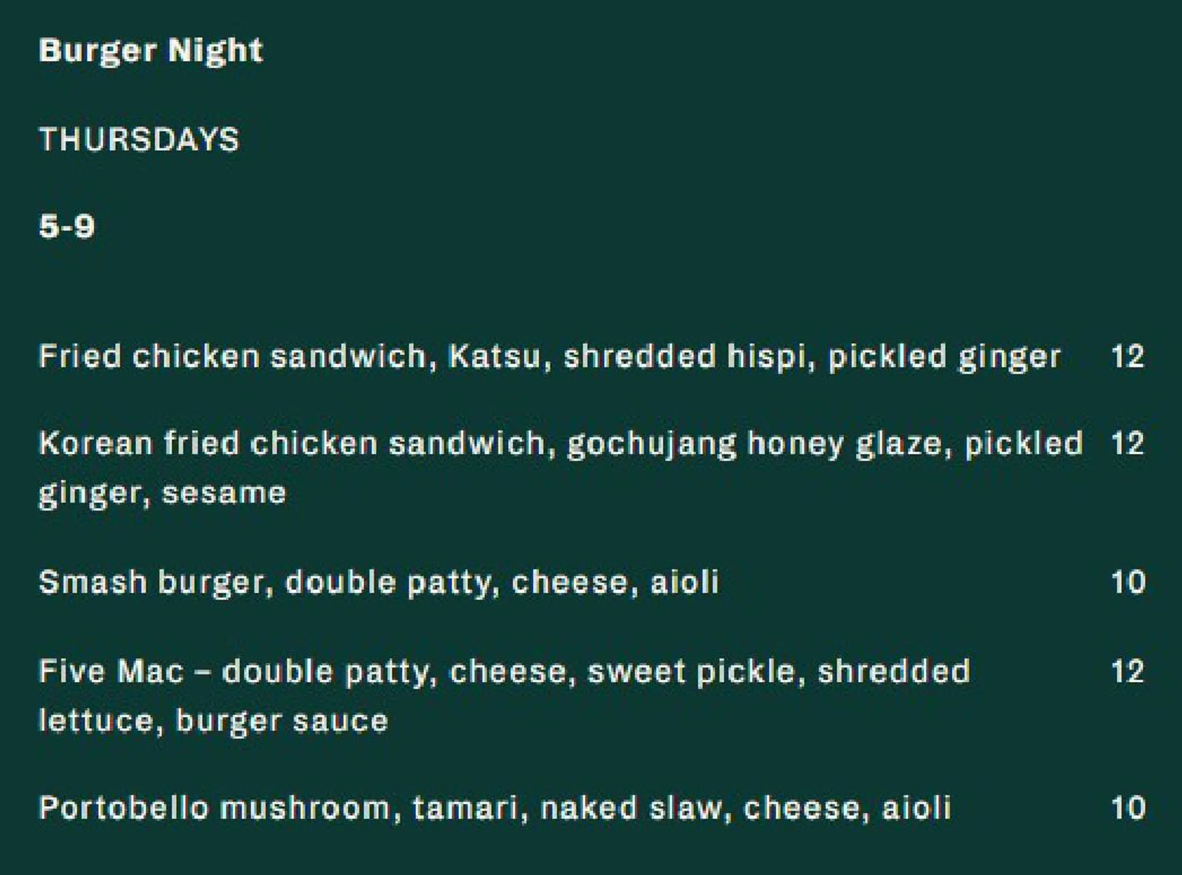 Five March menu, page 3