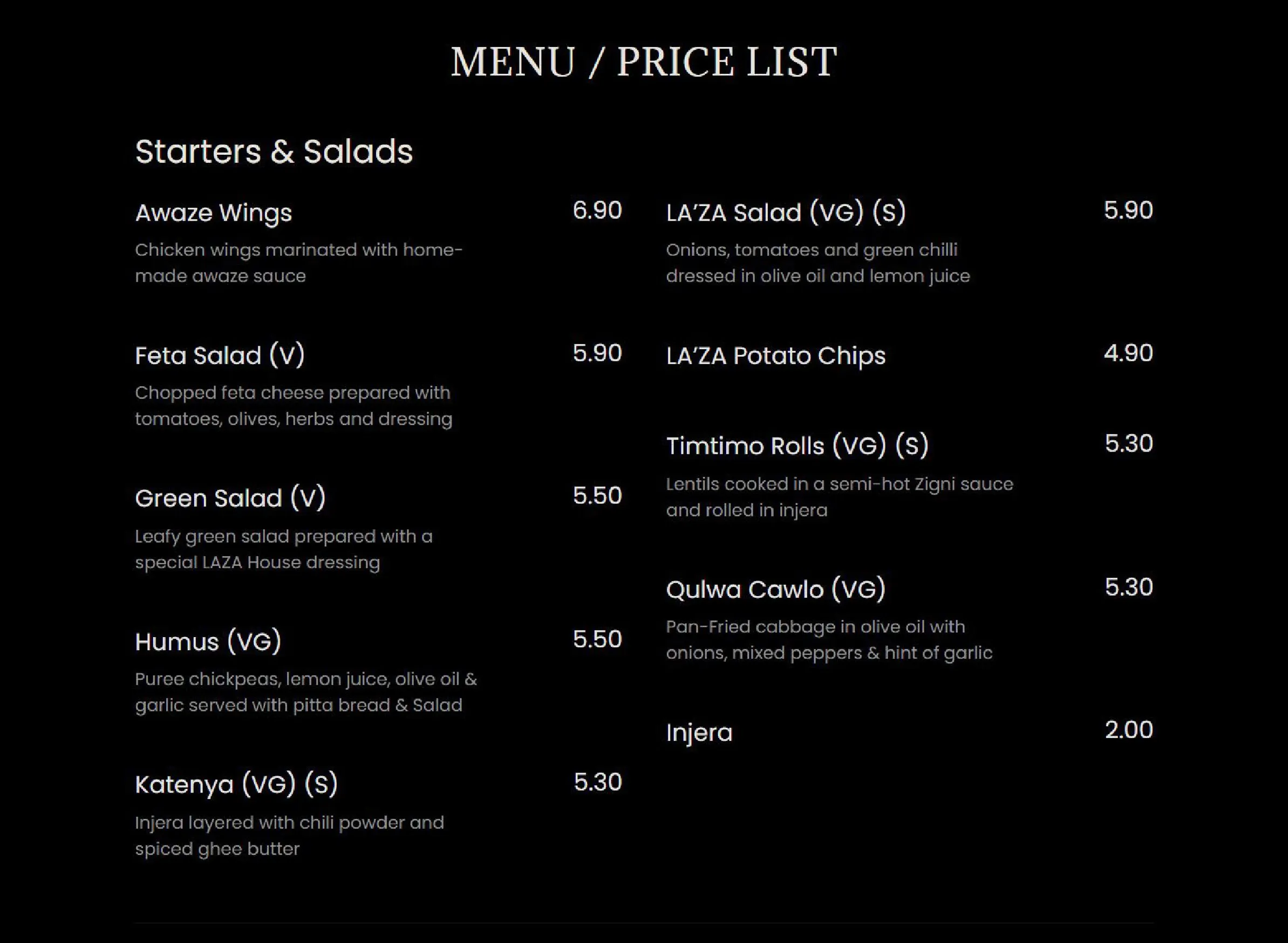 Laza menu, page 1