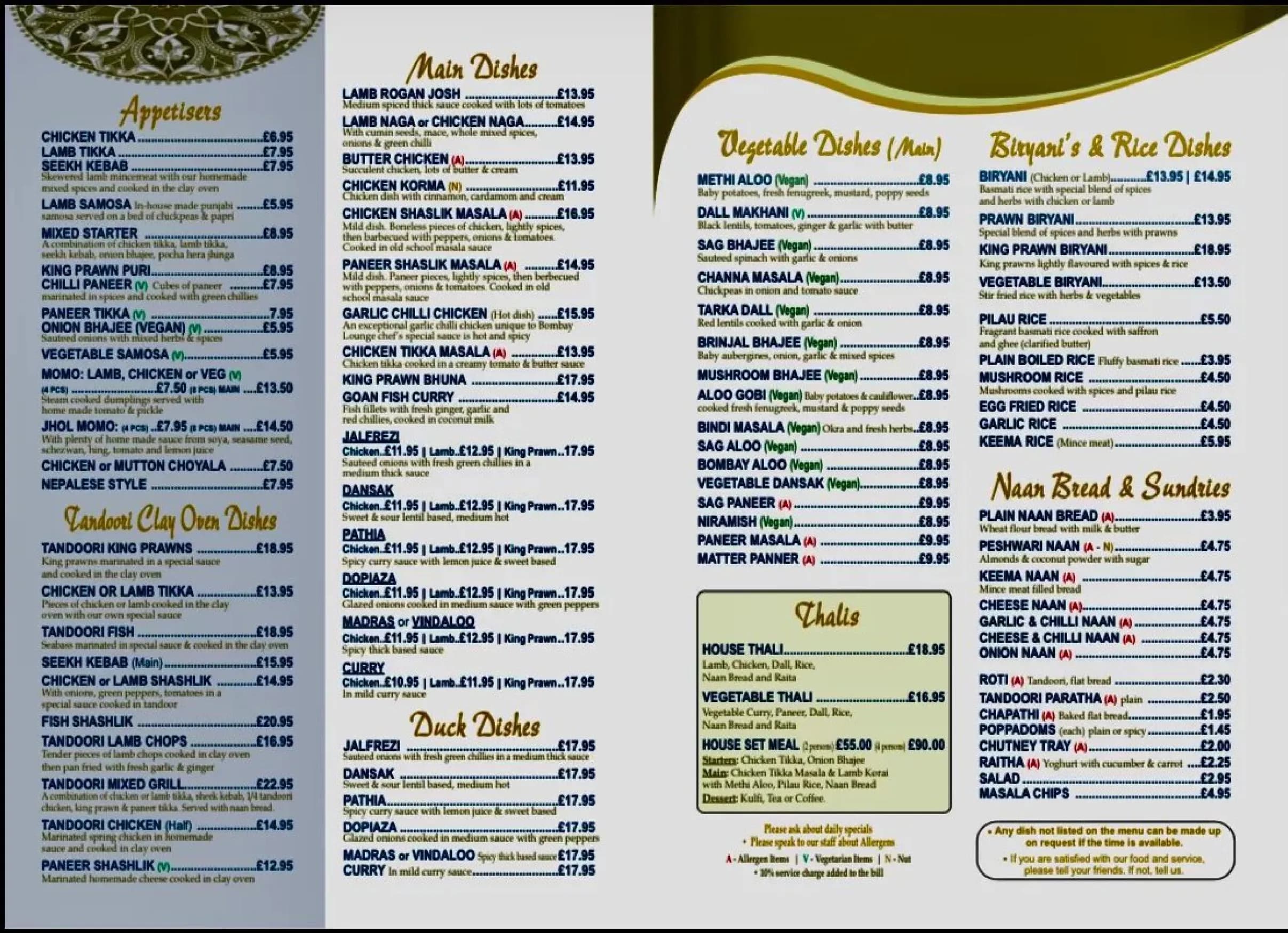 Bombay No1 menu, page 1
