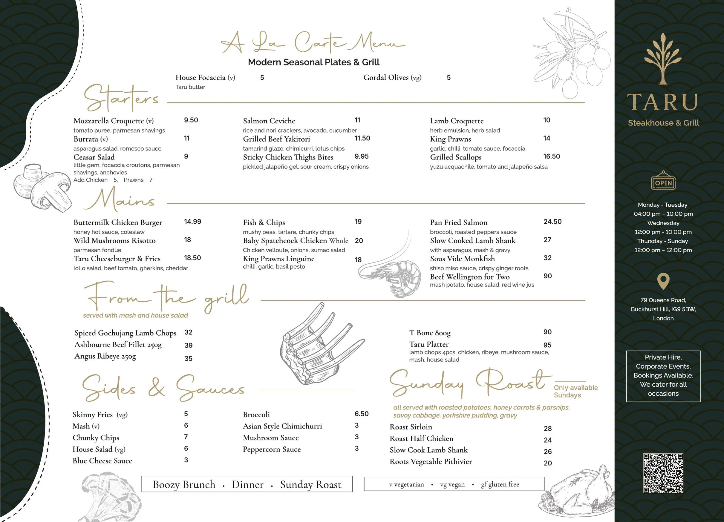 The Taru menu, page 1