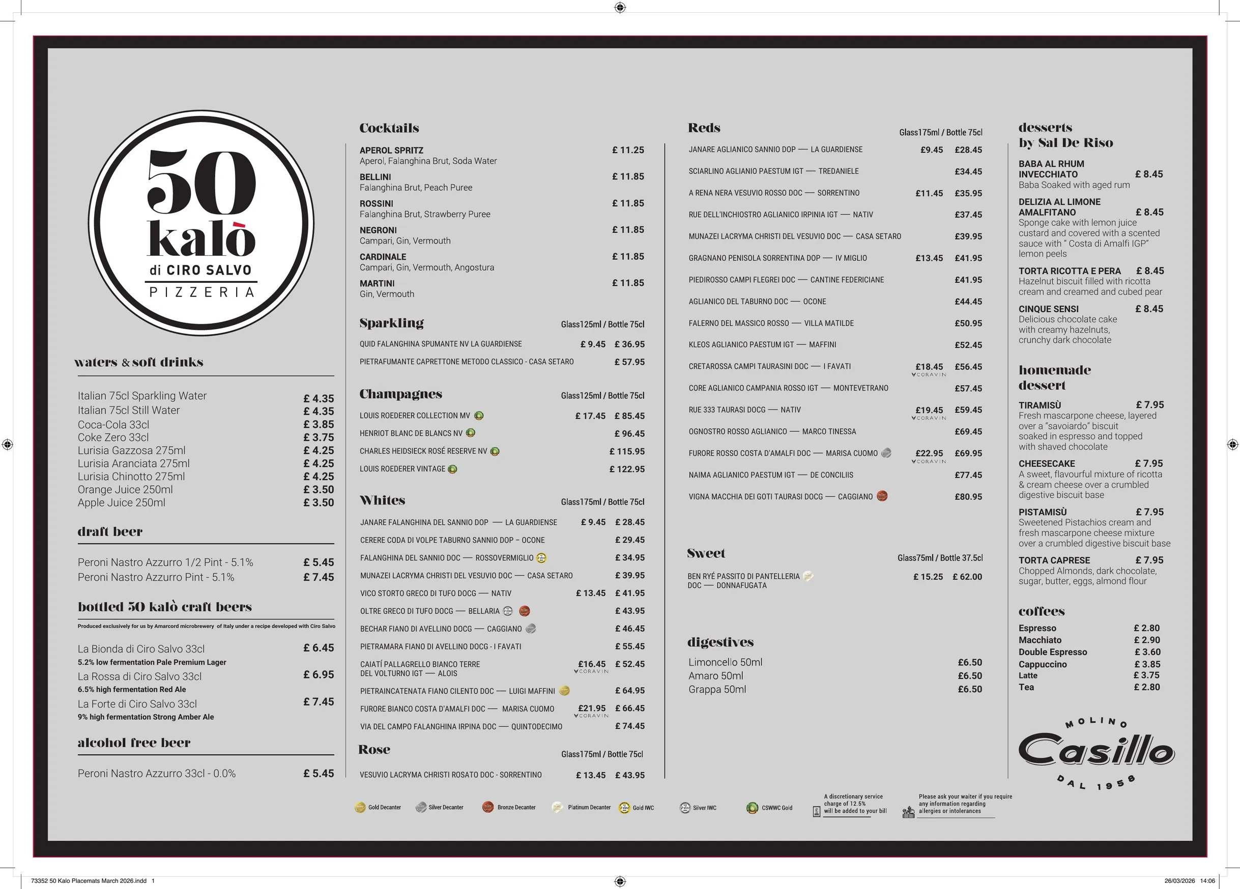 50 Kaló menu, page 1
