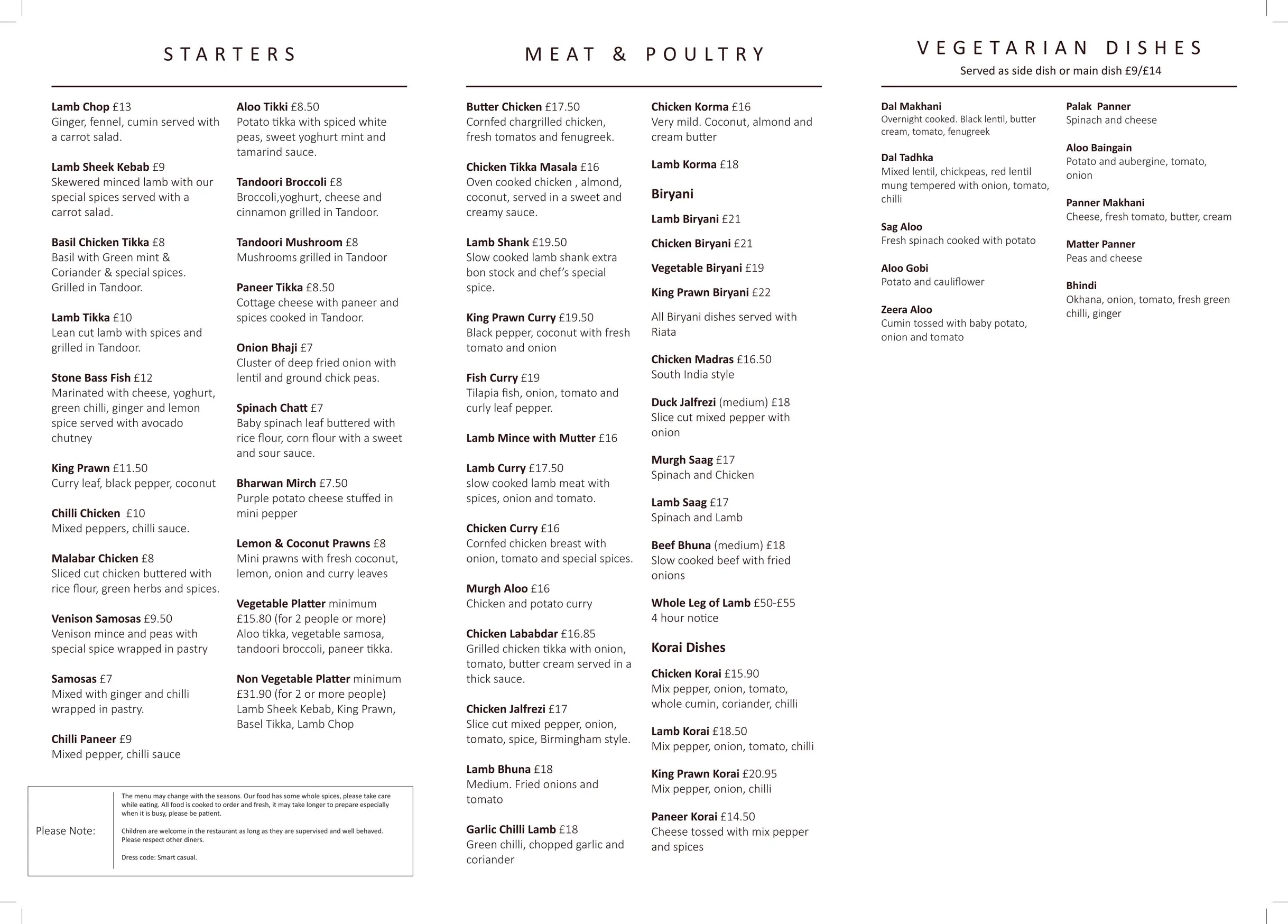 Viceroy menu, page 2