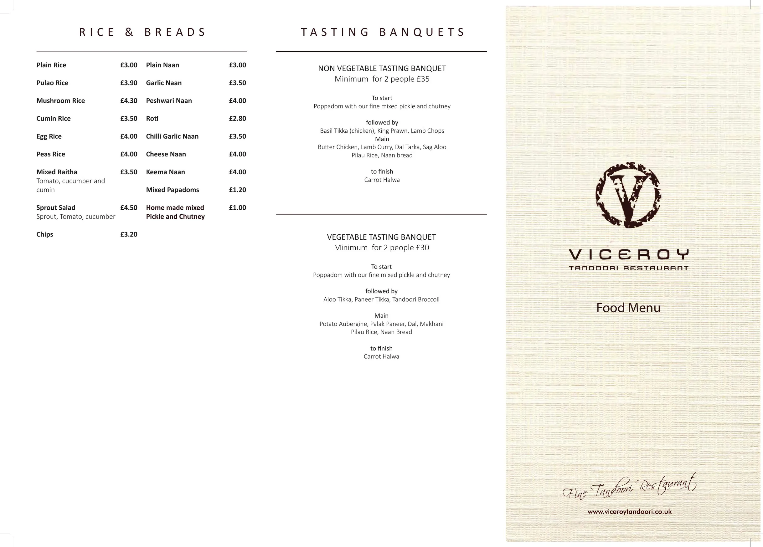 Viceroy menu, page 1