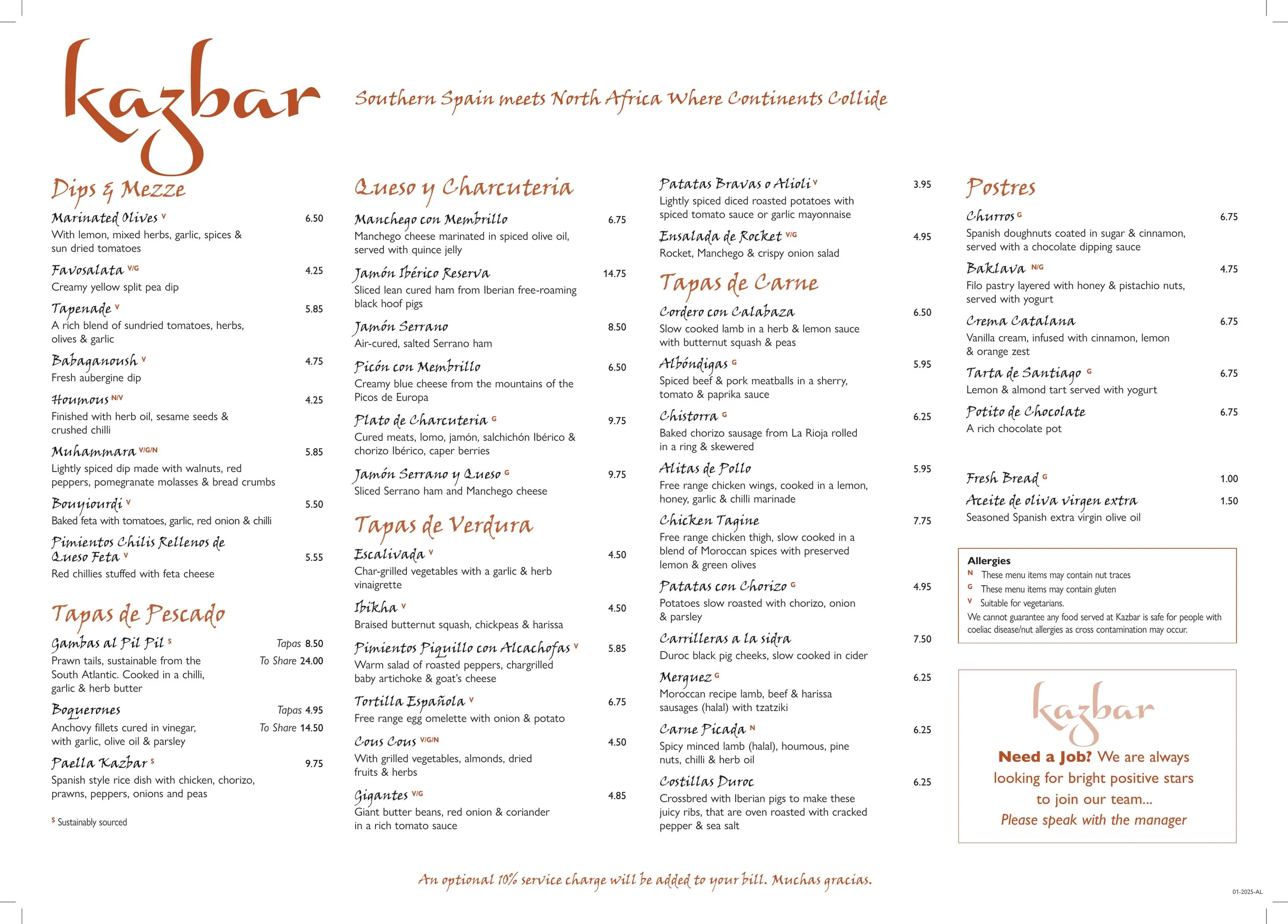 Kazbar menu, page 1