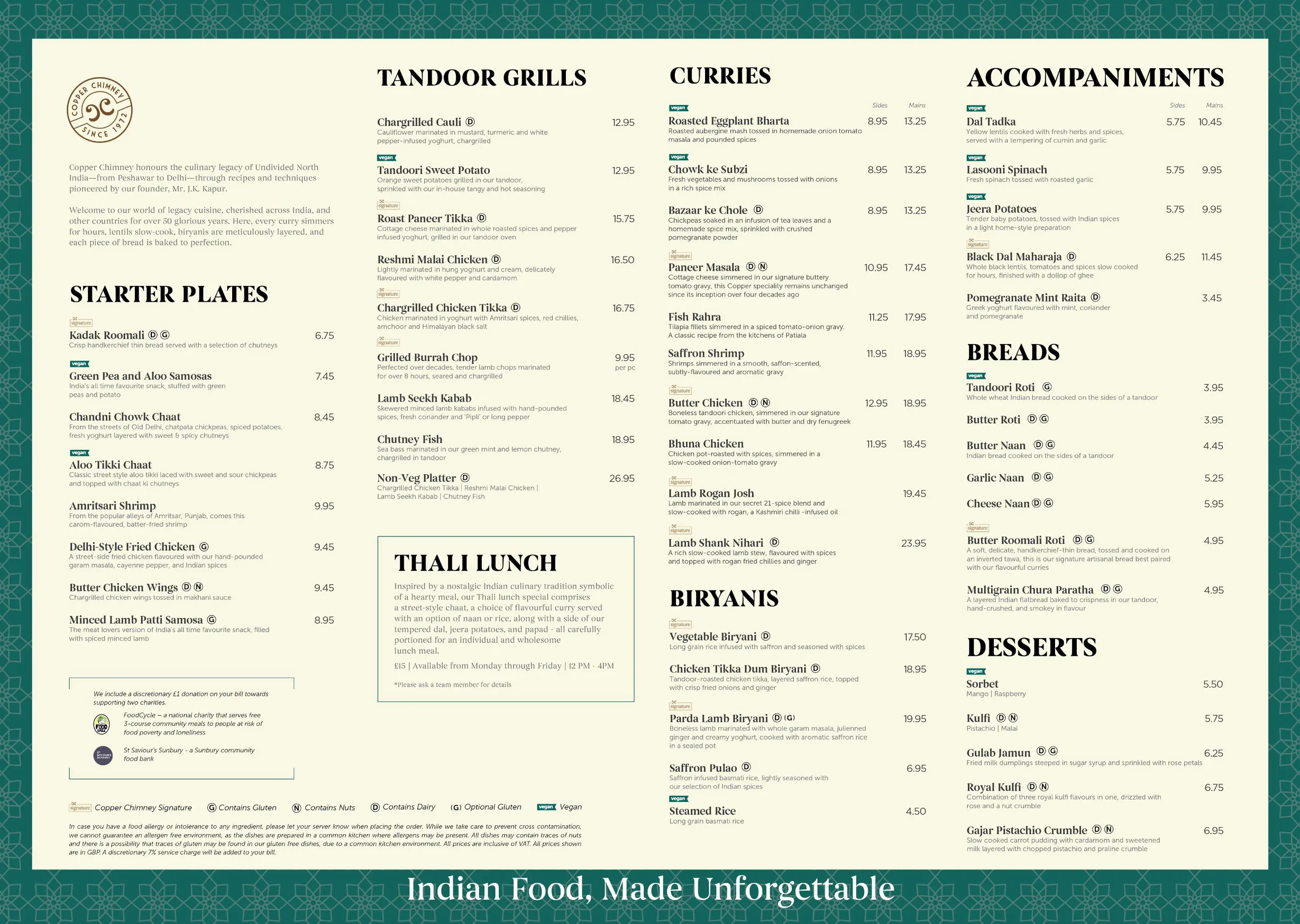 Copper Chimney menu, page 1