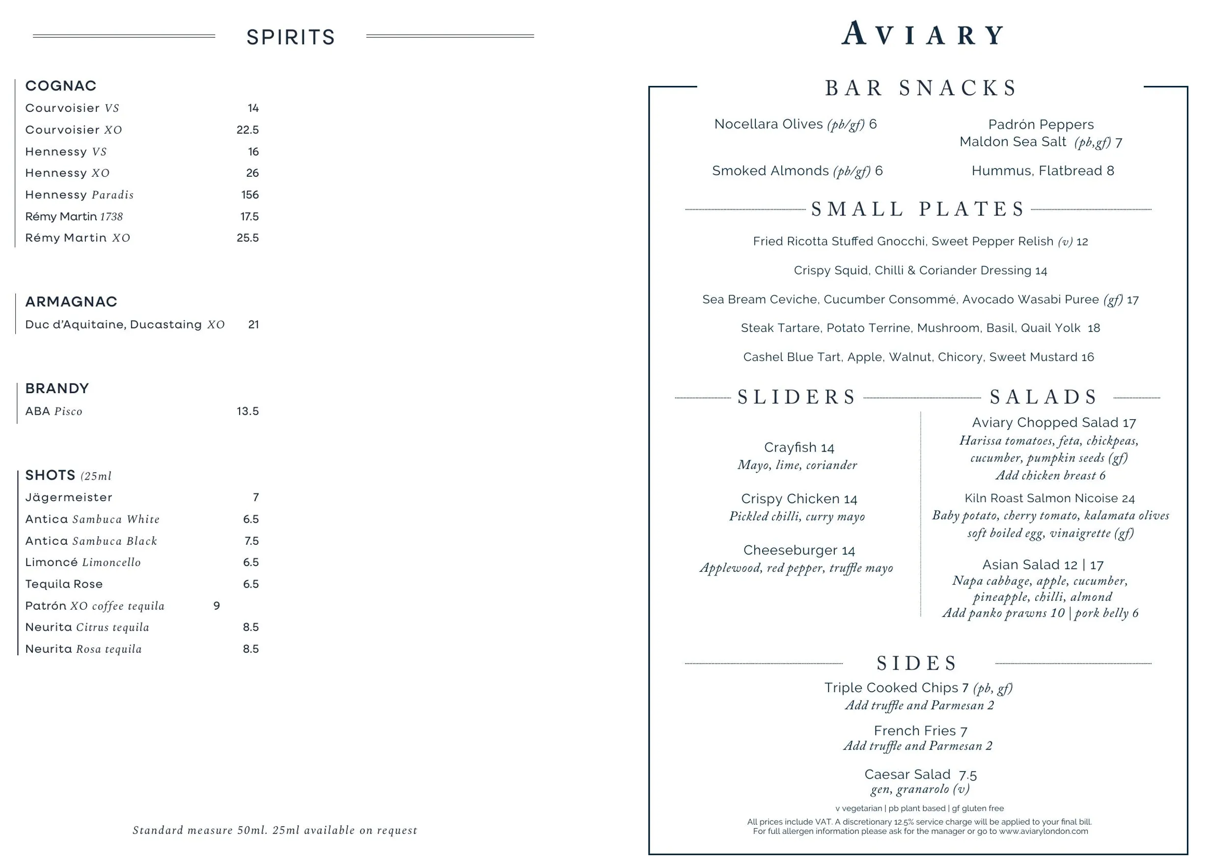 Aviary menu, page 9
