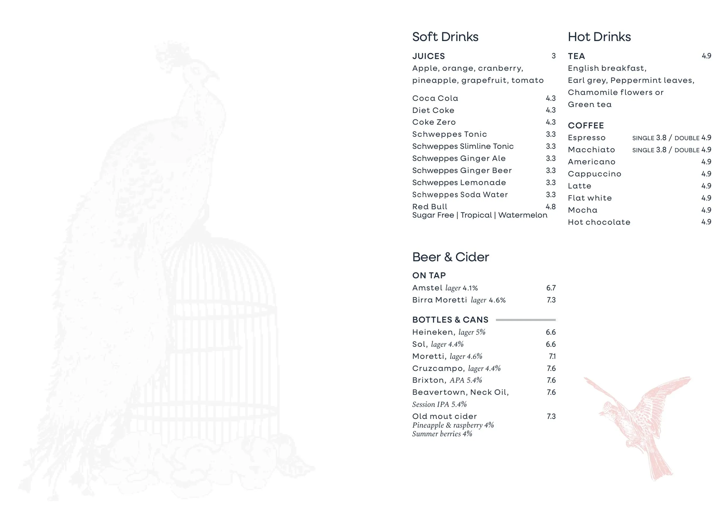 Aviary menu, page 8