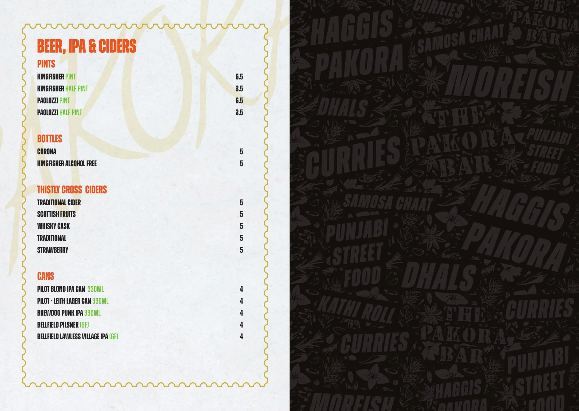 The Pakora Bar menu, page 9