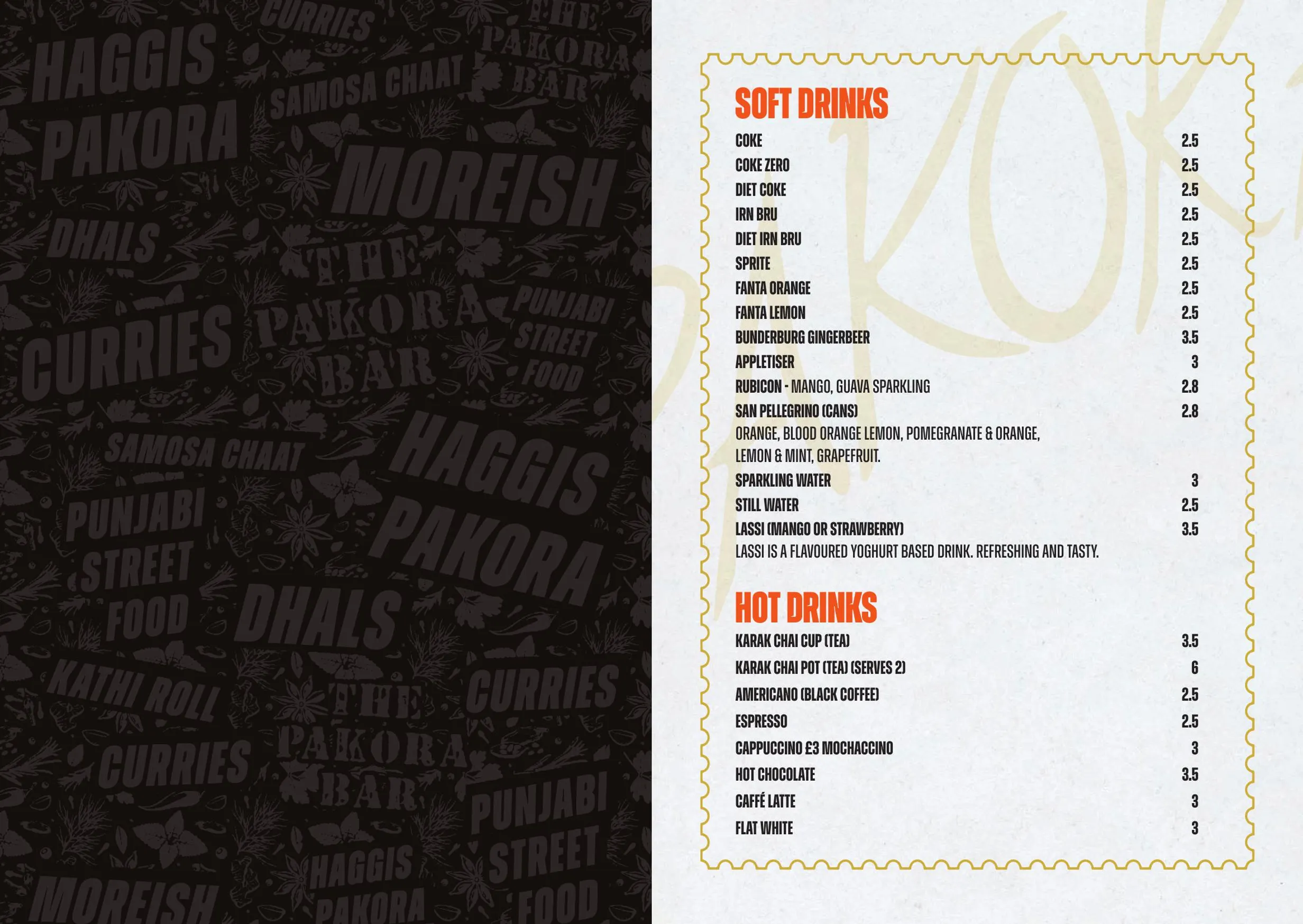 The Pakora Bar menu, page 3