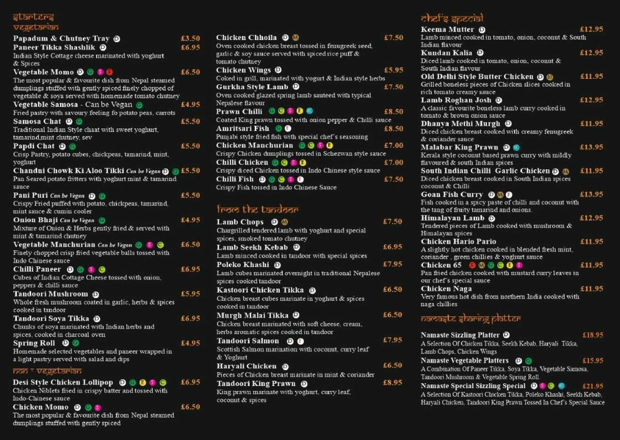 Namaste Sutton menu, page 2