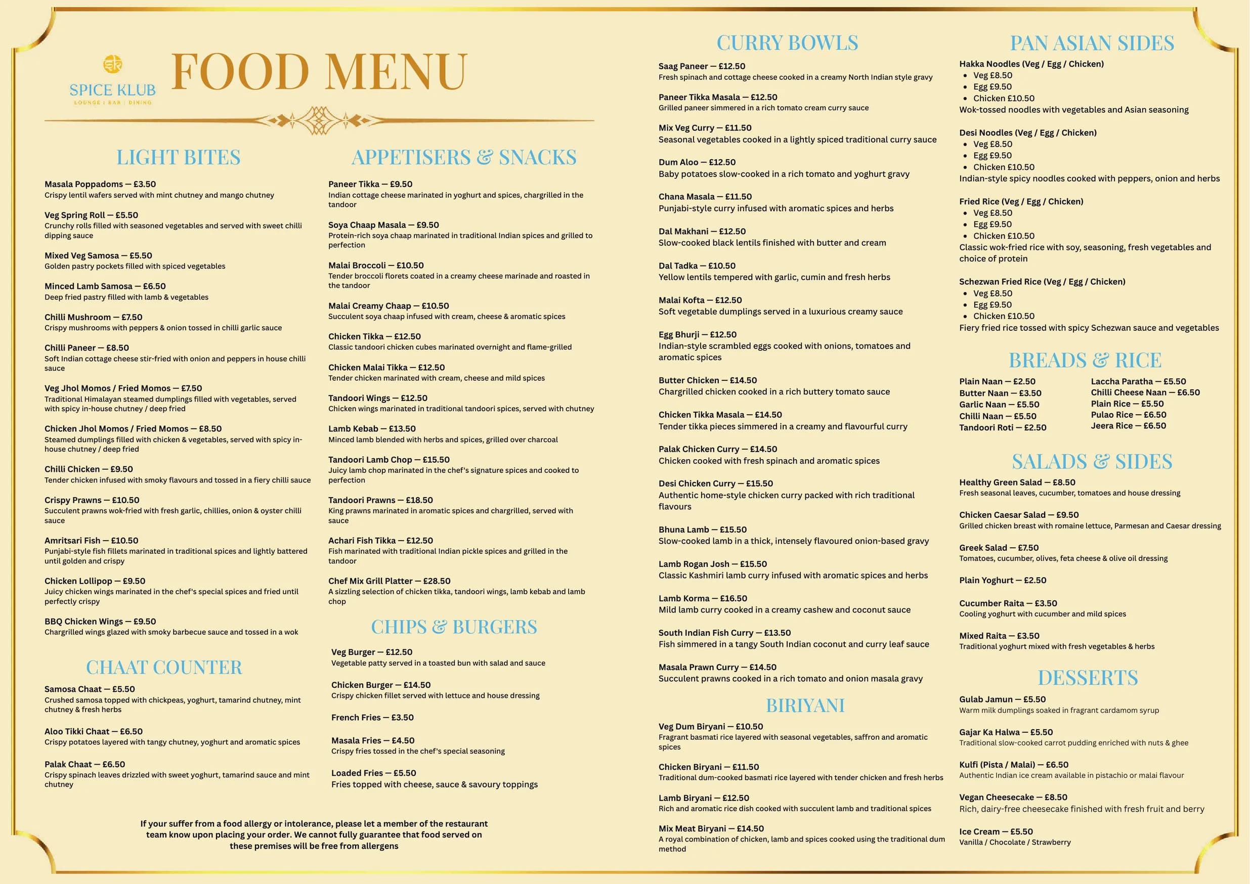 SPICE KLUB menu, page 2