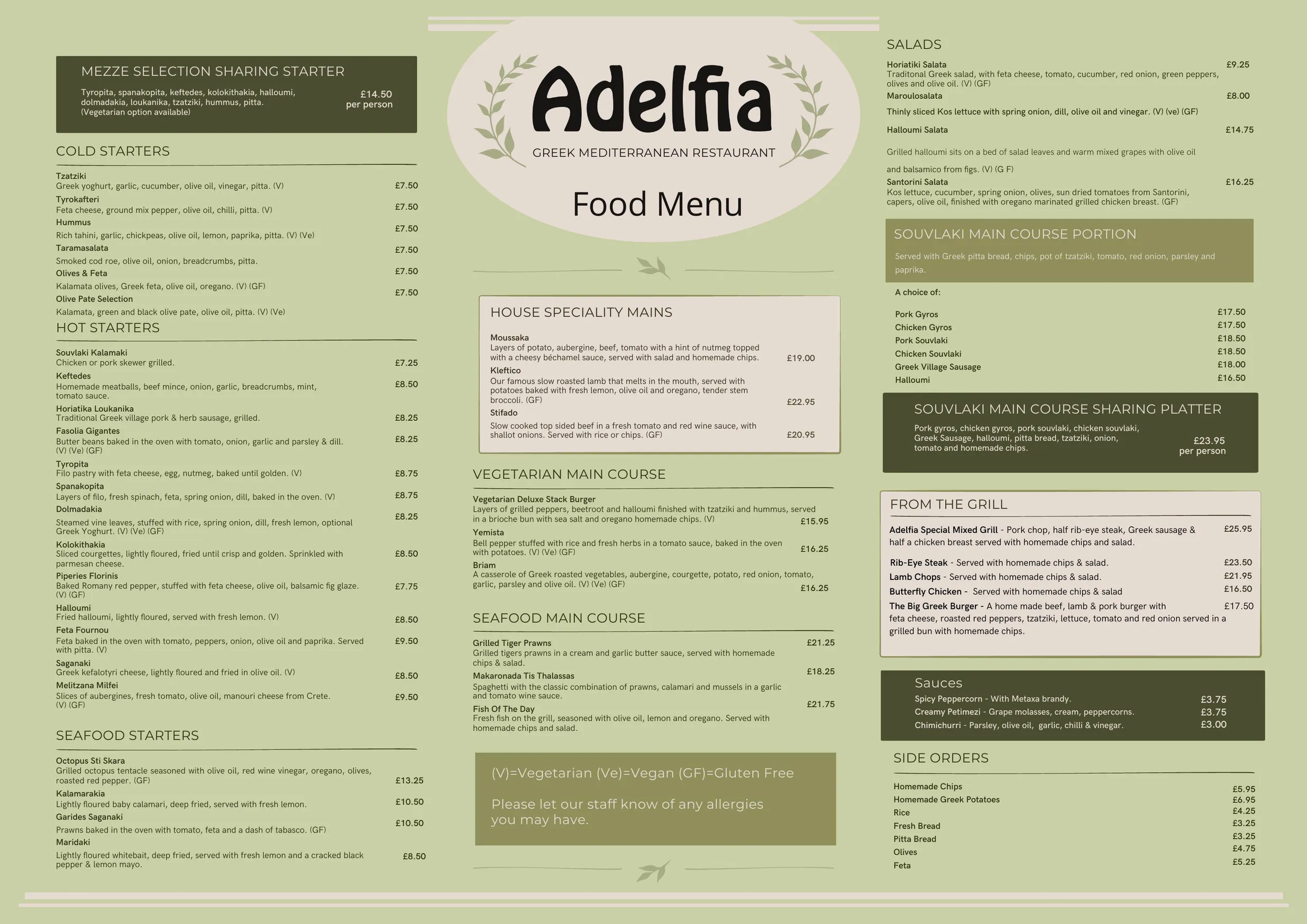 Adelfia menu, page 1